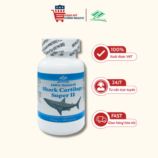 Sụn Vi Cá Mập Hỗ Trợ Tăng Tiết Dịch Khớp Nuhealth Shark Cartilage 750mg-100 Viên