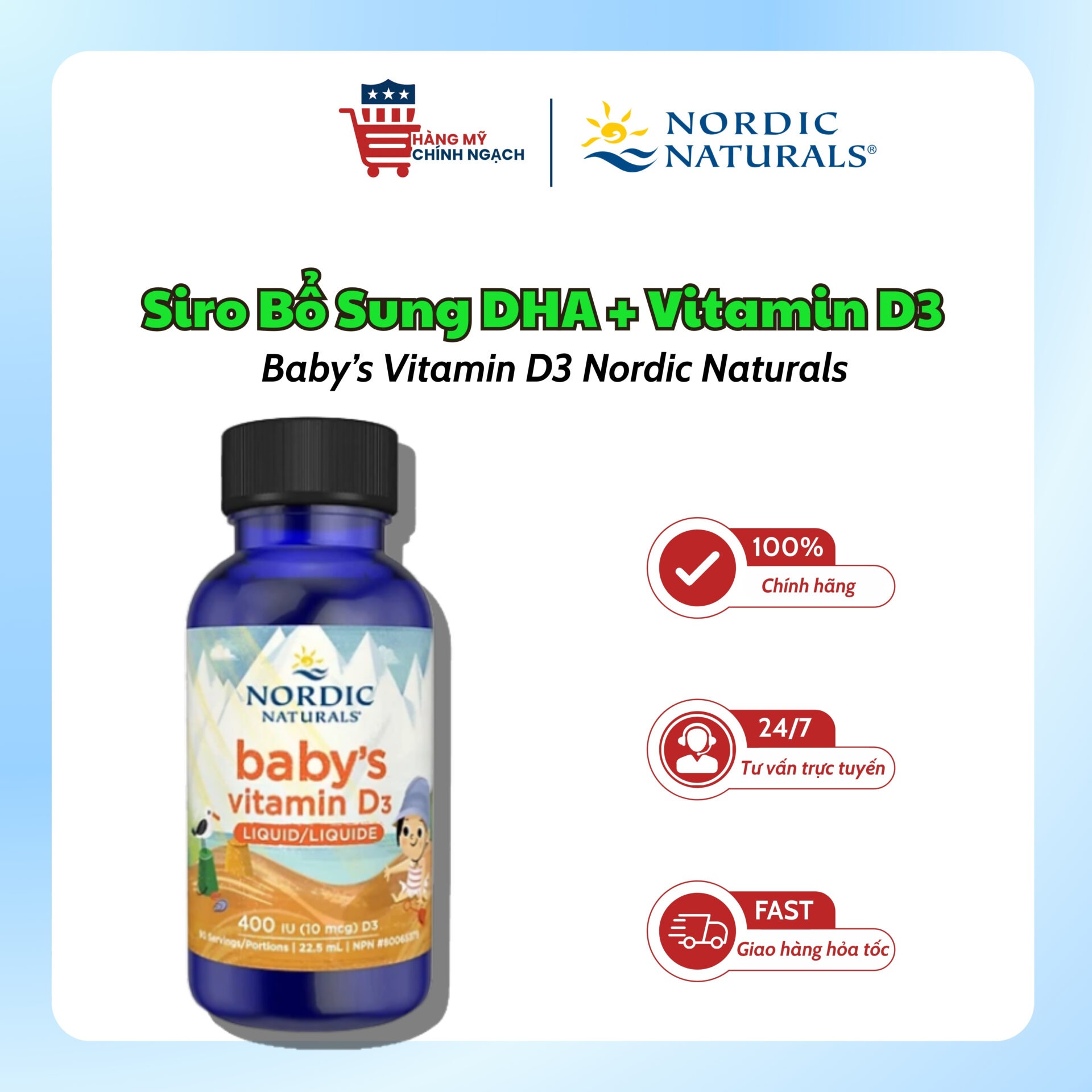 Vitamin D3 Cho Trẻ Từ 0-12 Tháng Baby's Vitamin D3 Nordic Naturals (22.5ml)