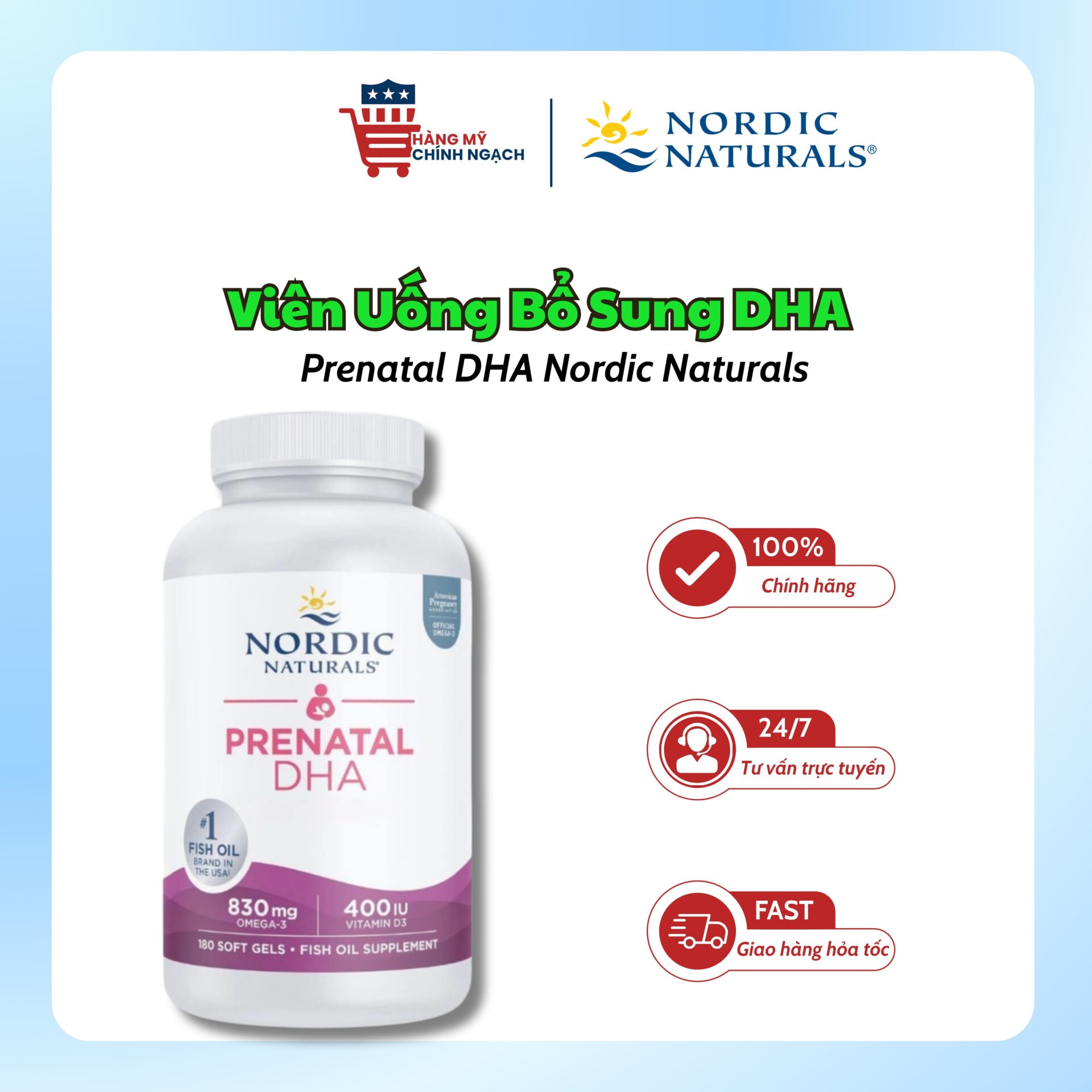 Viên Uống DHA Cho Bà Bầu Prenatal DHA Nordic Naturals (90 Viên & 180 Viên)