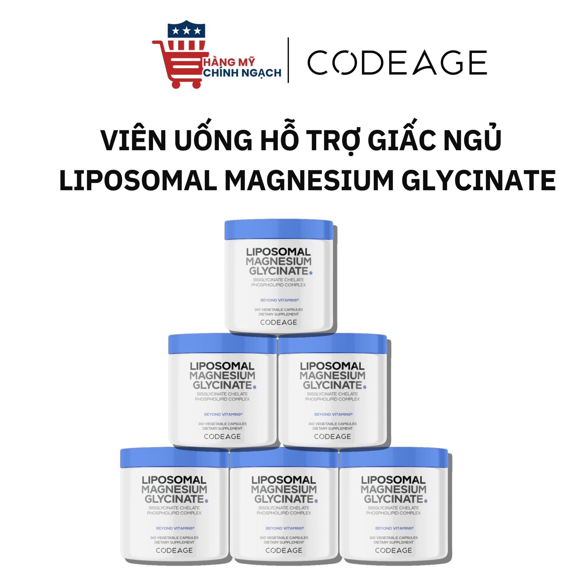 Viên uống Hỗ Trợ Giấc Ngủ Giảm Stress Codeage Liposomal Magnesium Glycinate - 240 Viên