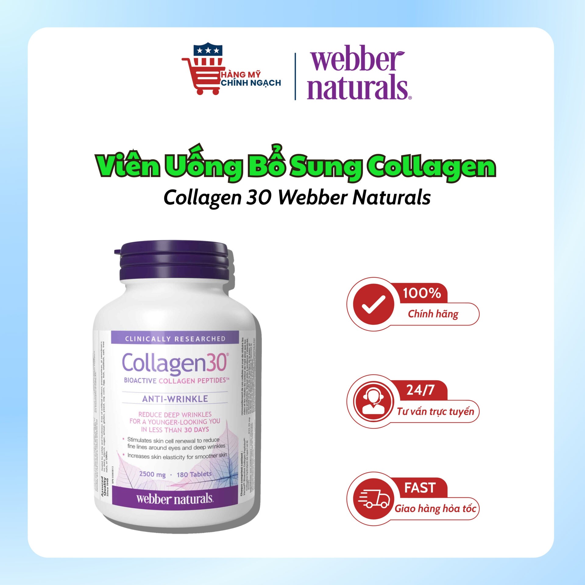 Viên Uống Collagen 30 Verisol 2500mg Webber Naturals Canada (Hộp 180 Viên)