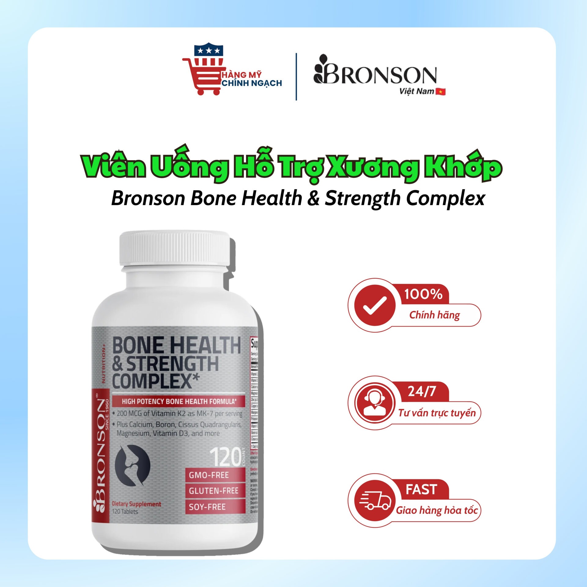 Viên Uống Hỗ Trợ Xương Khớp Bronson Bone Health & Strength Complex (120 Viên)