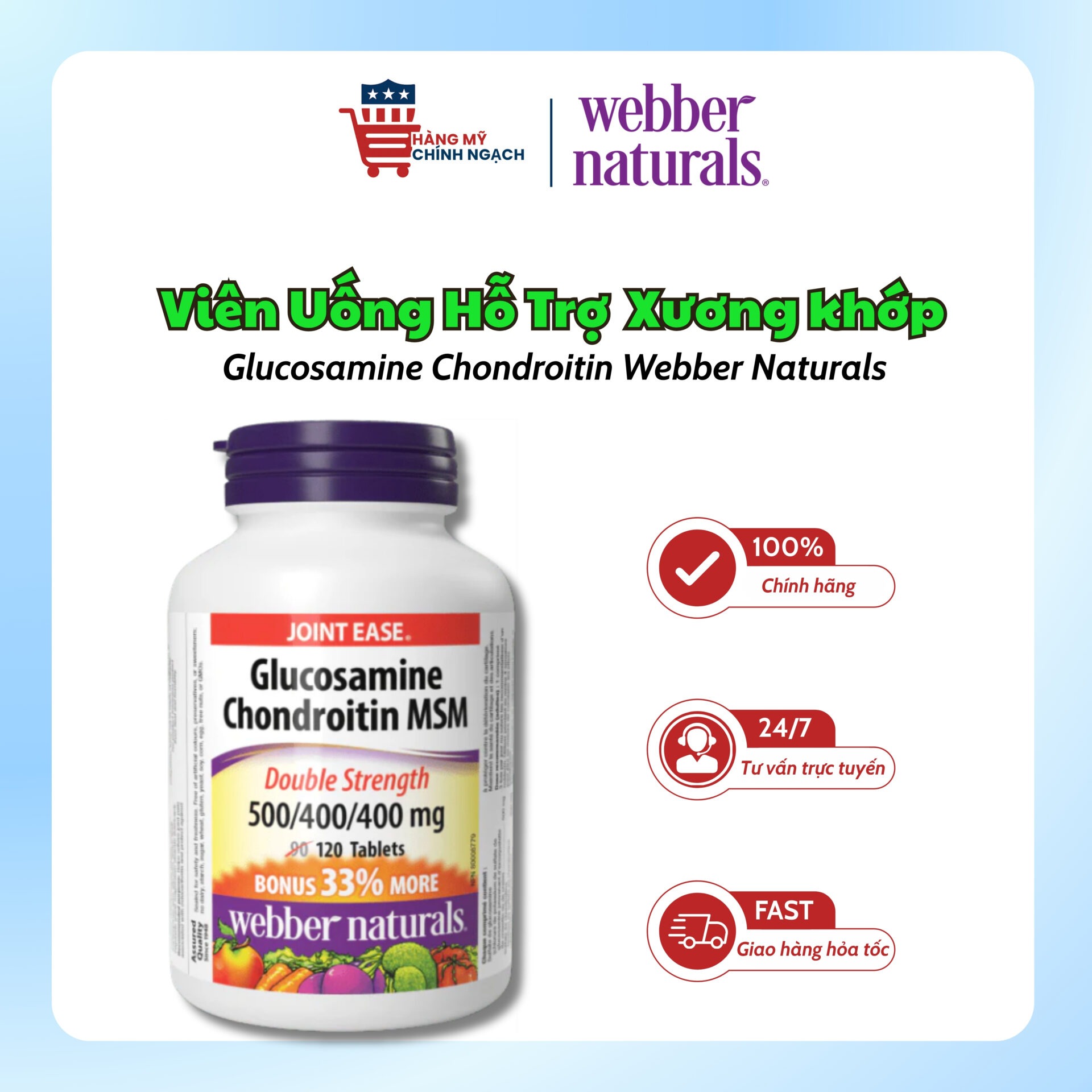 Viên Uống Bổ Xương Khớp Webber Naturals Glucosamine Chondroitin MSM Double Strength (120 Viên)