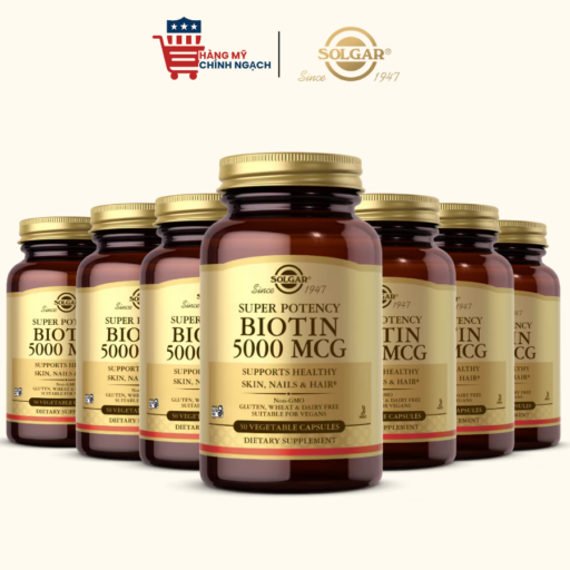 Viên Uống Hỗ Trợ Tóc Móng Khỏe Mạnh Ngăn Gãy Rụng Solgar Biotin 5000MCG - 50 Viên