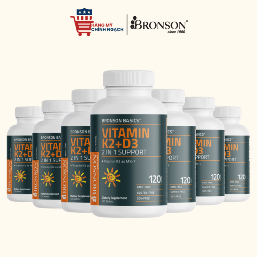 Viên Uống Bổ Trợ Xương Khớp & Ngăn Loãng Xương Bronson Basic Vitamin K2 + D3 (MK7)-120 Viên