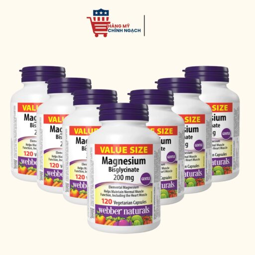 Viên Uống Bổ Sung Magnesium Bisglycinate 200mg Webber Naturals Hỗ Trợ Giấc Ngủ và Cơ Bắp - 120 Viên