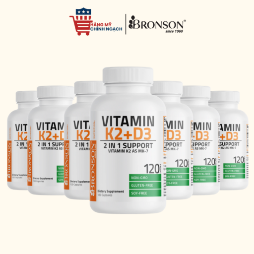 Viên Uống Tăng Cường Cơ và Khớp Xương Bronson Vitamin K2(MK7)+D3-120 Viên