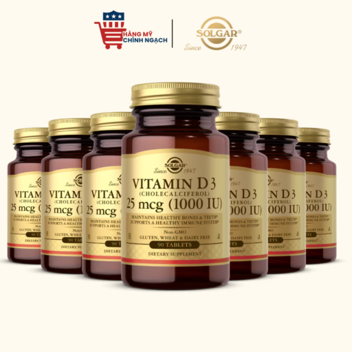 Viên Uống Solgar Vitamin D3 1000 IU Ngừa Loãng Xương Hỗ Trợ Sức Khỏe Xương Khớp - 90 Viên