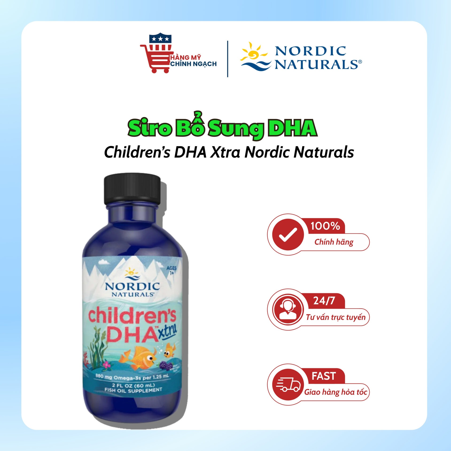 Siro Bổ Sung DHA Cho Trẻ Từ 1-6 Tuổi Children's DHA Xtra 880mg Nordic Naturals (60ml)
