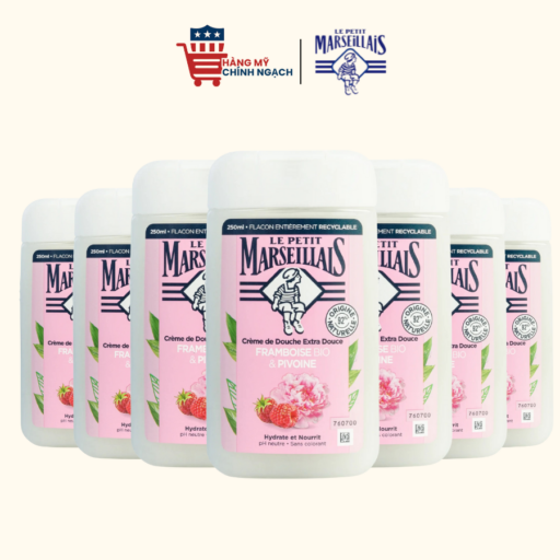 Sữa Tắm 92% Thiên Nhiên Làm Sáng Mịn Da Le Petit Marseillais Hương Mâm Xôi và Hoa Hồng 250ml