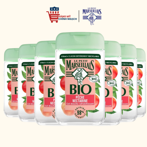 Sữa Tắm Hữu Cơ Pháp 98% Dịu Nhẹ Làm Da Sáng Mịn Le Petit Marseillais Hương Đào Trắng 250ml