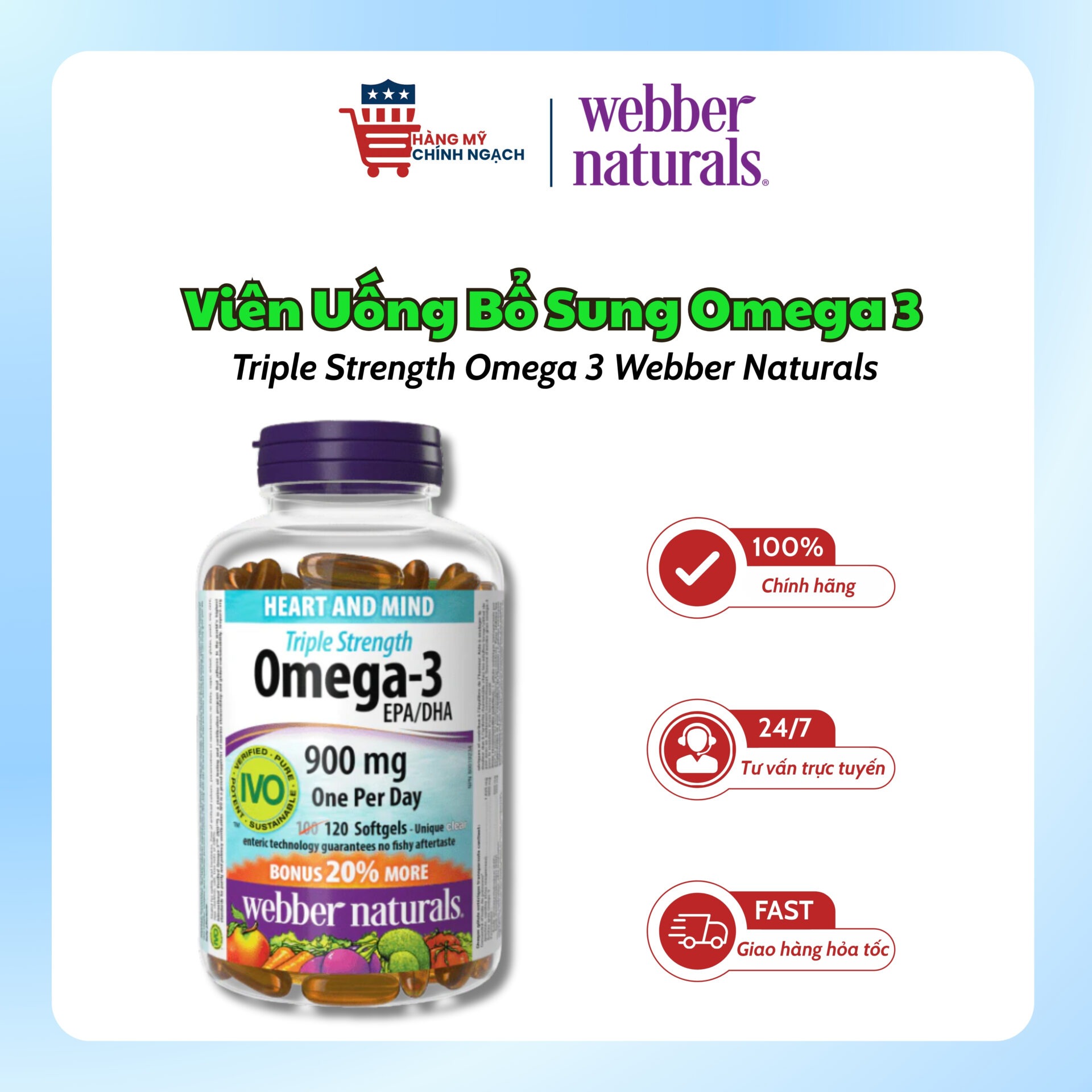 Viên Uống Bổ Sung Dầu Cá Webber Naturals Omega-3 900mg Canada (80 & 120 Viên)