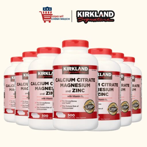 Viên Uống Kirkland Calcium Citrate Magnesium and Zinc with Vitamin D3 bổ sung Canxi, Magie, Kẽm giúp xương chắc khỏe 500 viên