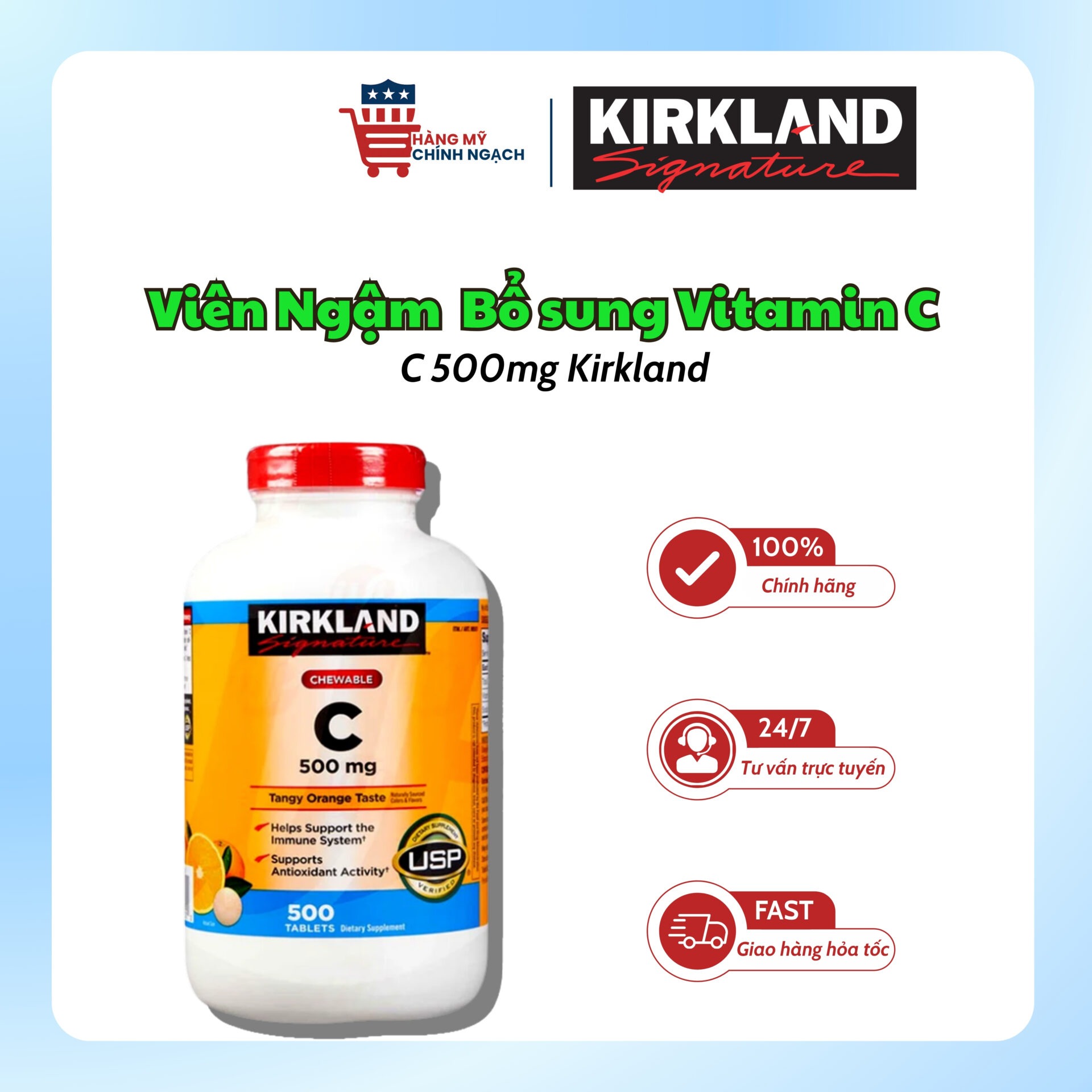 Viên Ngậm Vitamin C Kirkland Signature 500mg (500 Viên)