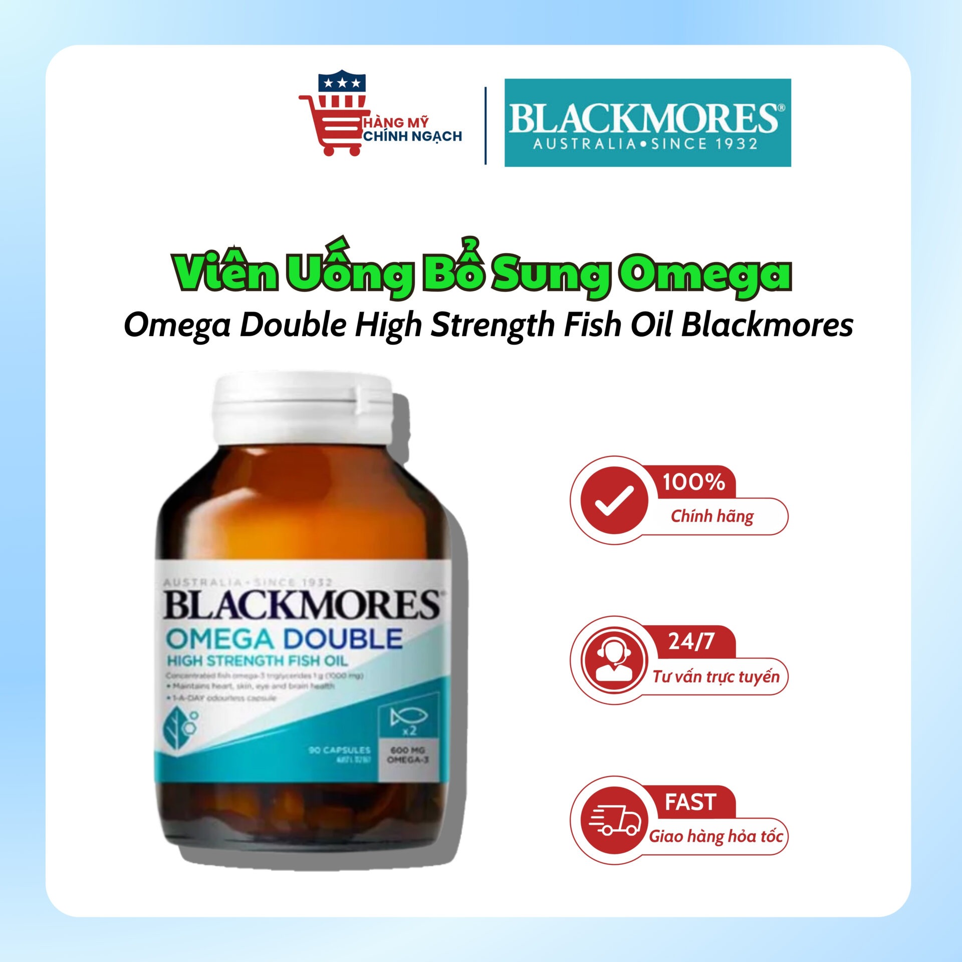 Viên Uống Hỗ Trợ Tim Mạch Double Omega High Strength Fish Oil Blackmores (90 Viên)