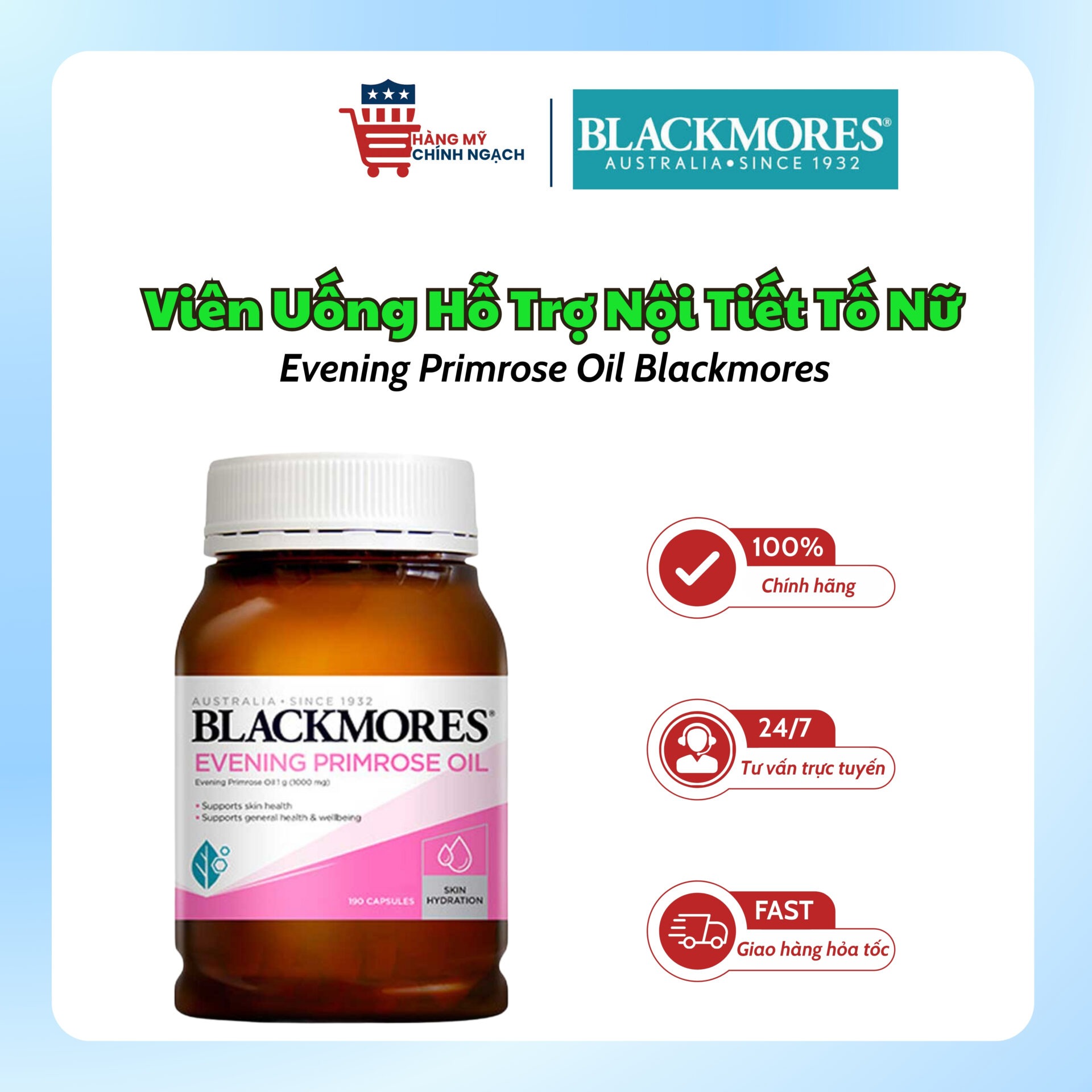 Viên Uống Cân Bằng Nội Tiết Evening Primrose Oil Blackmores (190 Viên)