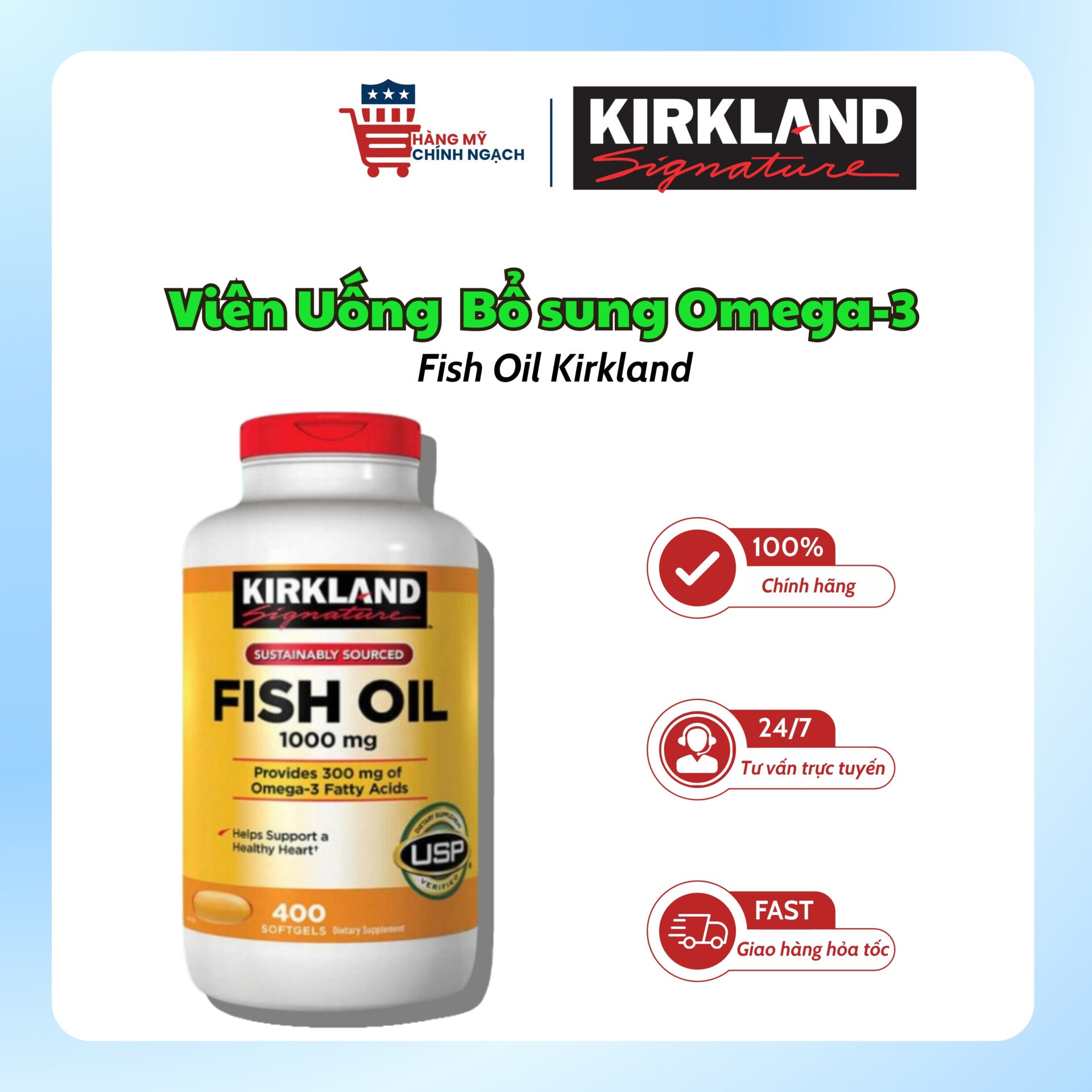 Dầu Cá Kirkland Signature Fish Oil 1000mg – 400 Viên