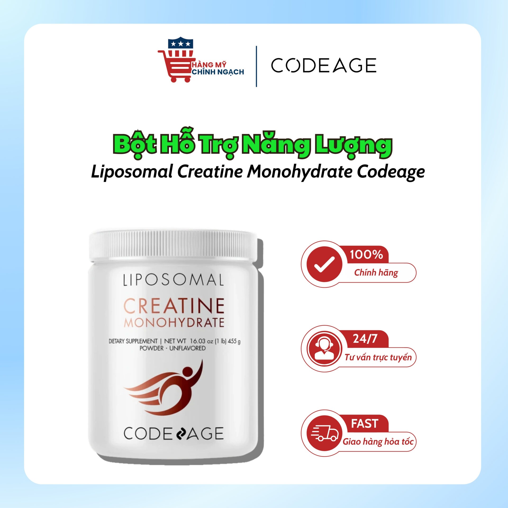 Bột Bổ Sung Năng Lượng Cơ Bắp Codeage Liposomal Creatine Monohydrate (455g)