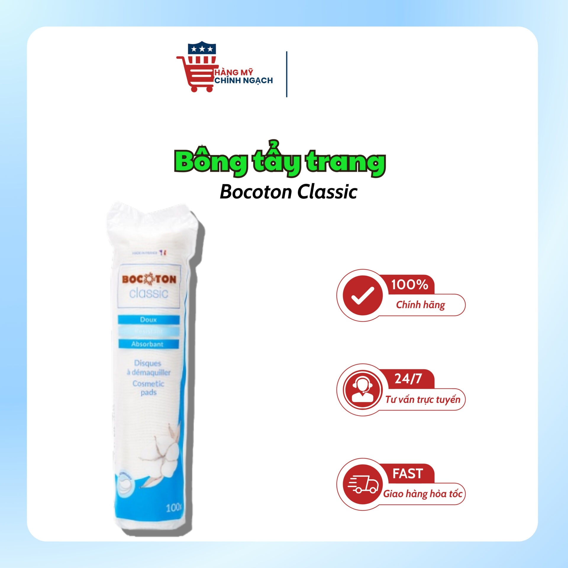 Bông Tẩy Trang Bocoton Classic (Gói 100 Miếng)