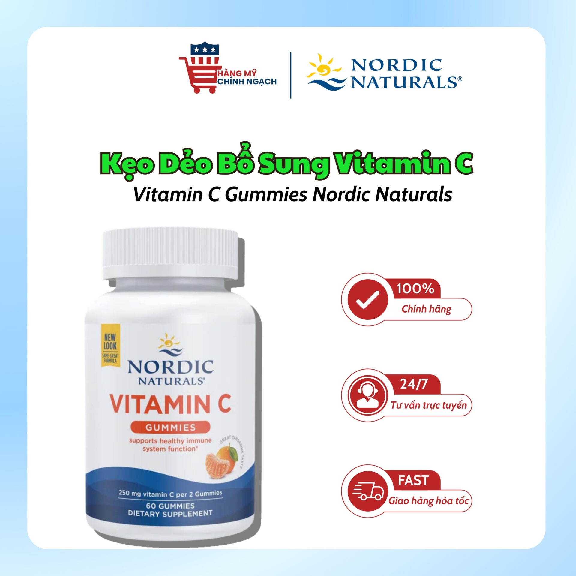 Kẹo Dẻo Bổ Sung Vitamin C - Vitamin C Gummies 250mg Nordic Naturals (60 Viên)
