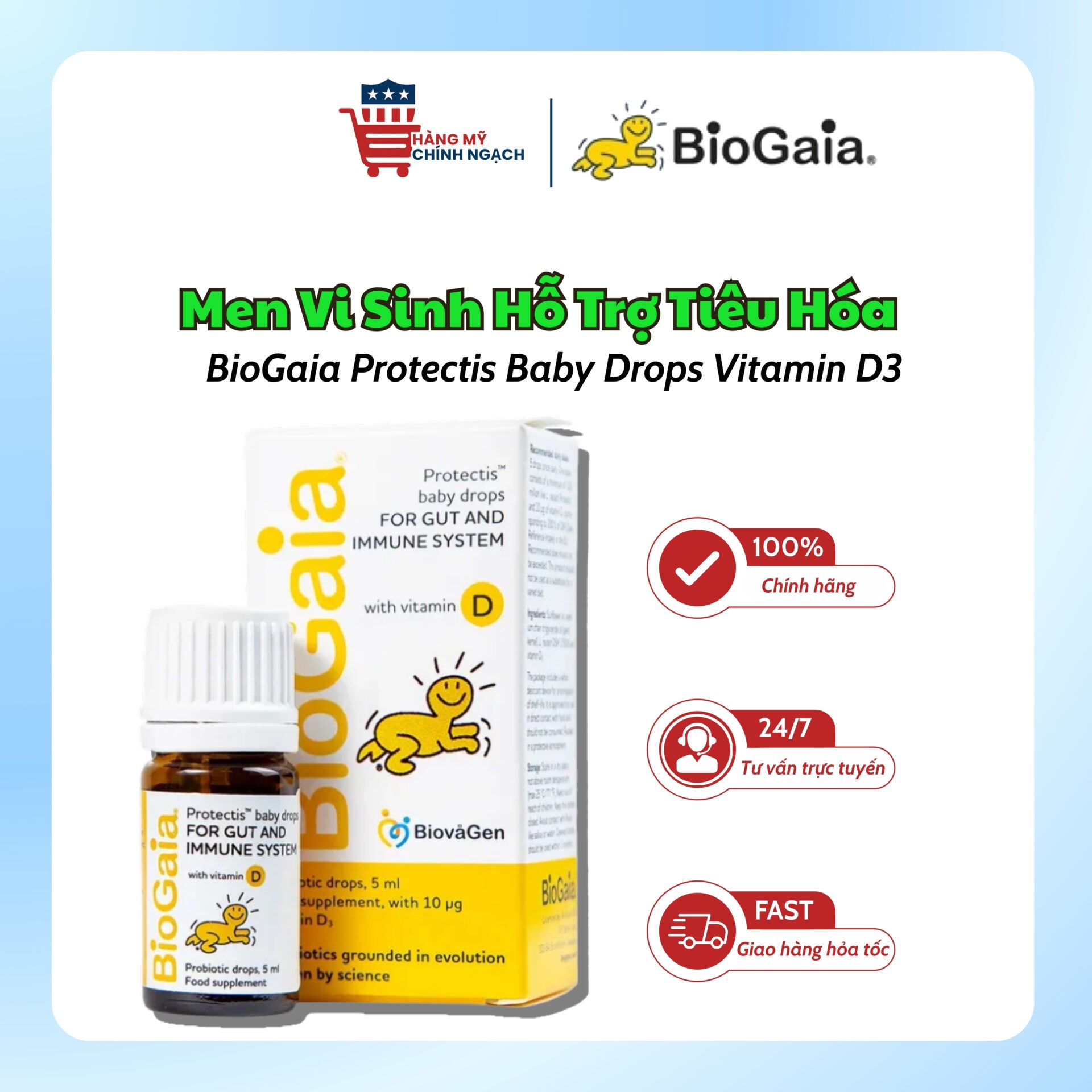 Men Vi Sinh Hỗ Trợ Tiêu Hóa Và Bổ Sung Vitamin D3 Cho Trẻ Sơ Sinh BioGaia Protectis Baby Drops Vitamin D3 (5ml)
