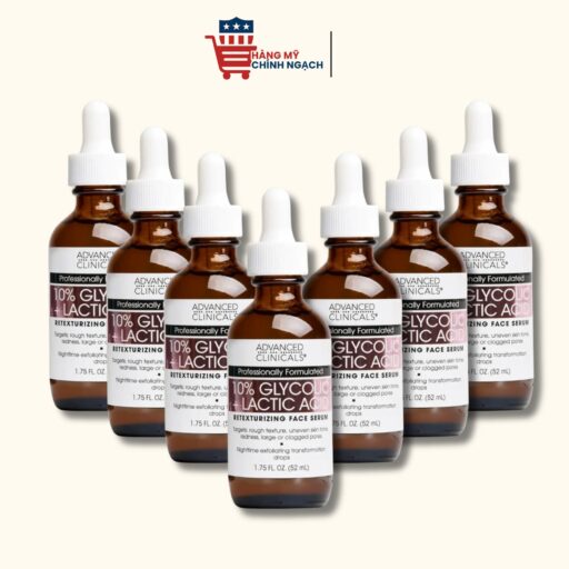Serum tẩy tế bào chết sáng da Advanced Clinicals 10% Glycolic + Lactic Acid Serum 52ml