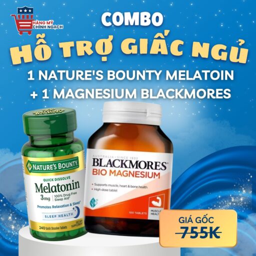 Combo Ngủ Ngon Toàn Diện - Melatonin 5mg Nature's Bounty; Blackmores Bio Magnesium