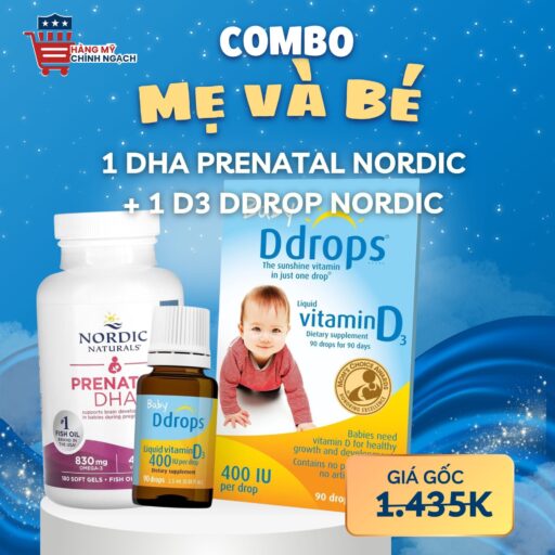 Combo Mẹ Khỏe Bé Thông Minh: Nordic DHA & Baby Ddrops D3