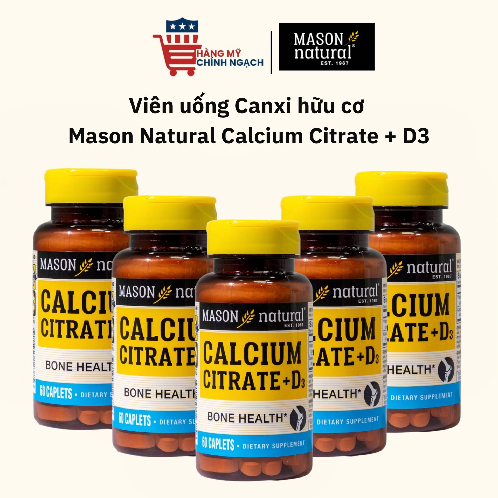 Mason Natural Calcium Citrate + D3 – Canxi Hữu Cơ Mát Hỗ Trợ Xương Chắc Khỏe