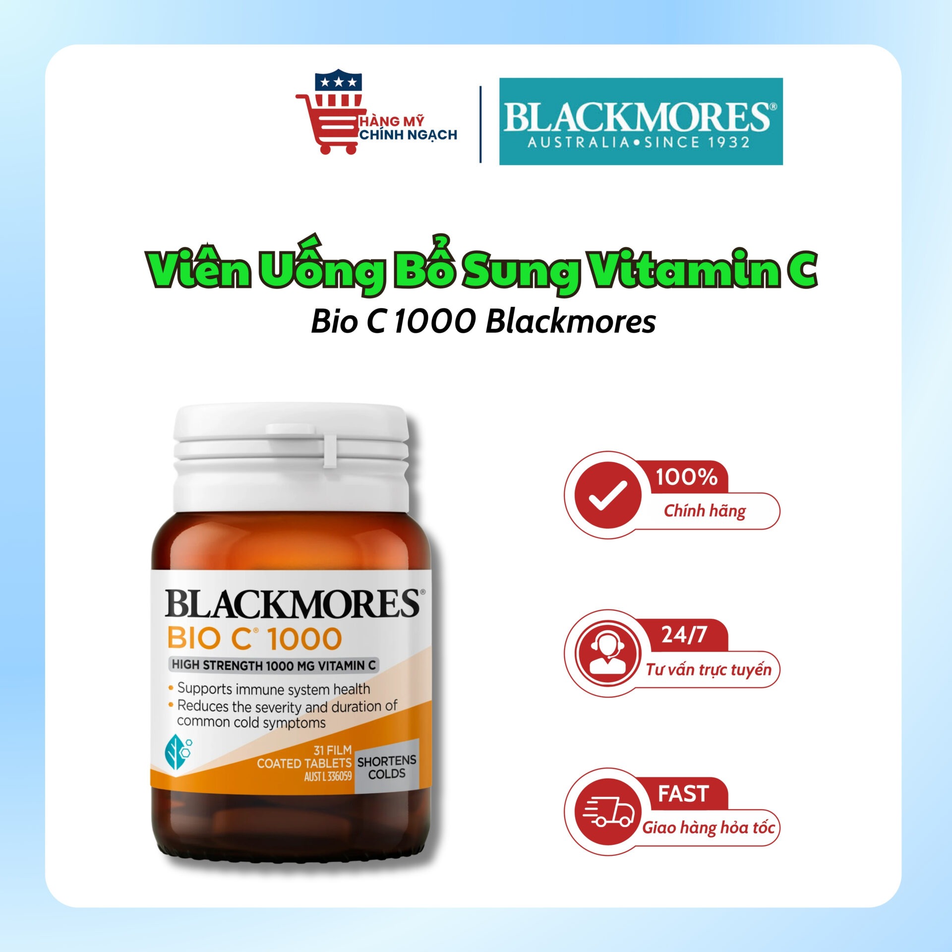 Viên Uống Tăng Cường Đề Kháng Bio C 1000mg Blackmores (31 Viên)