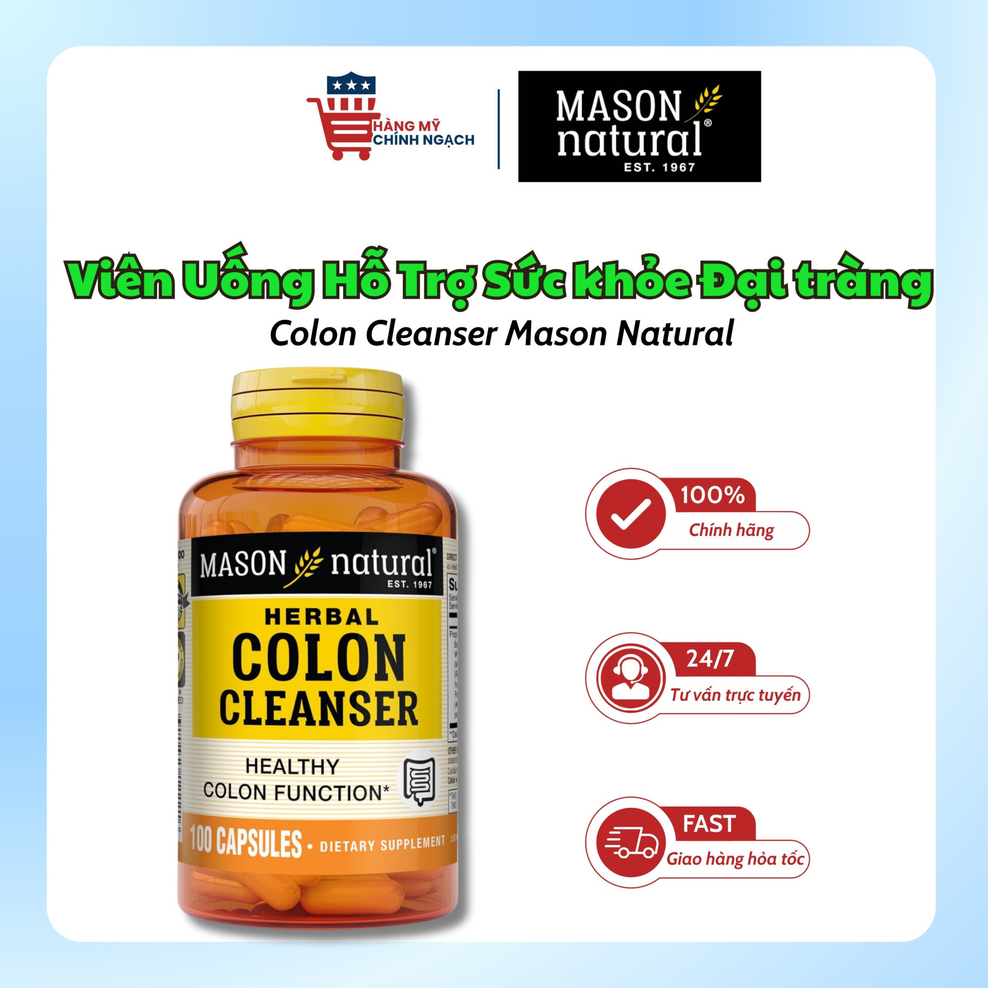 Viên Uống Hỗ Trợ Sức Khỏe Đại Tràng Colon Formula Mason Natural (100 Viên)