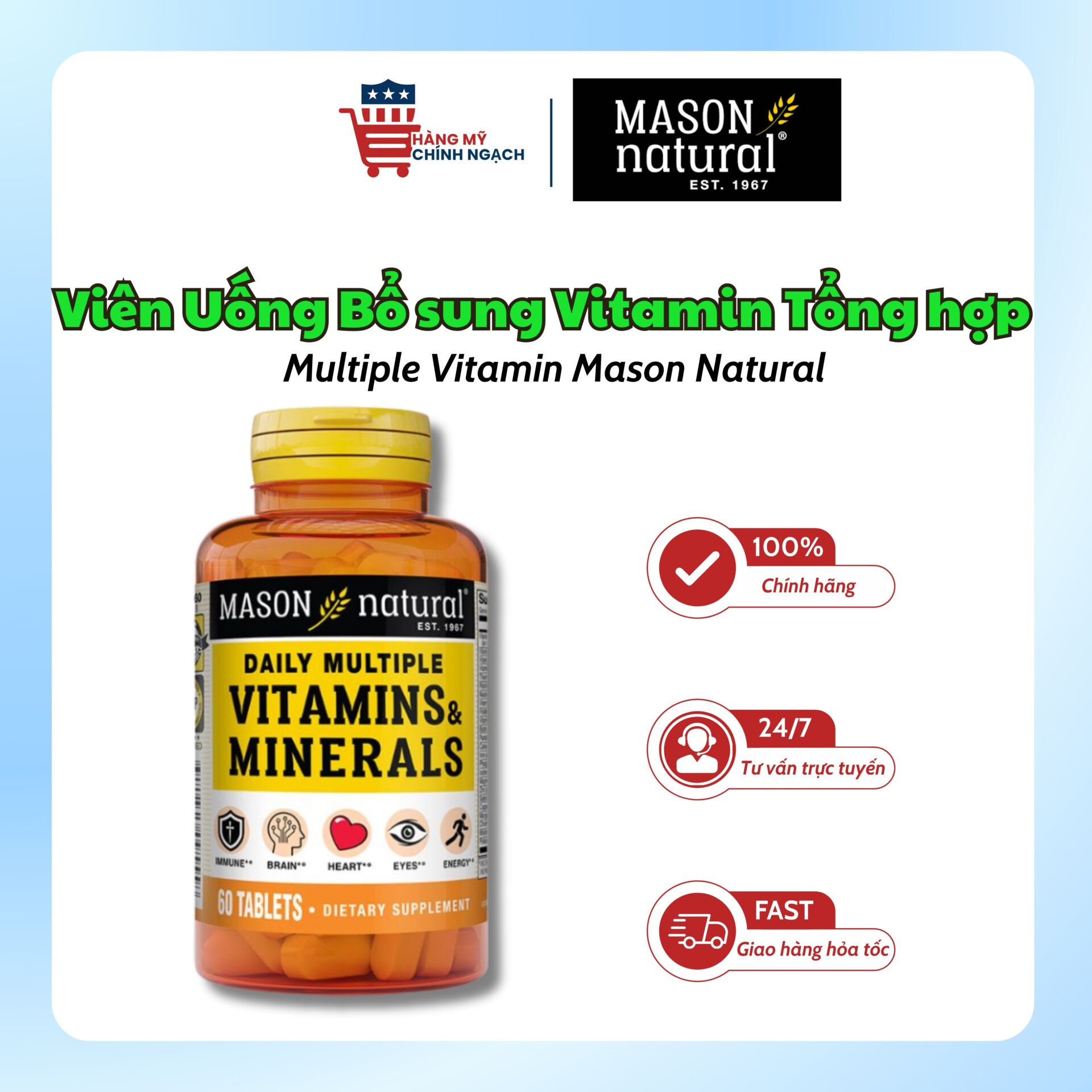 Viên Uống Bổ Sung Vitamin Daily Multiple Vitamins With Minerals Mason Natural (60 Viên)