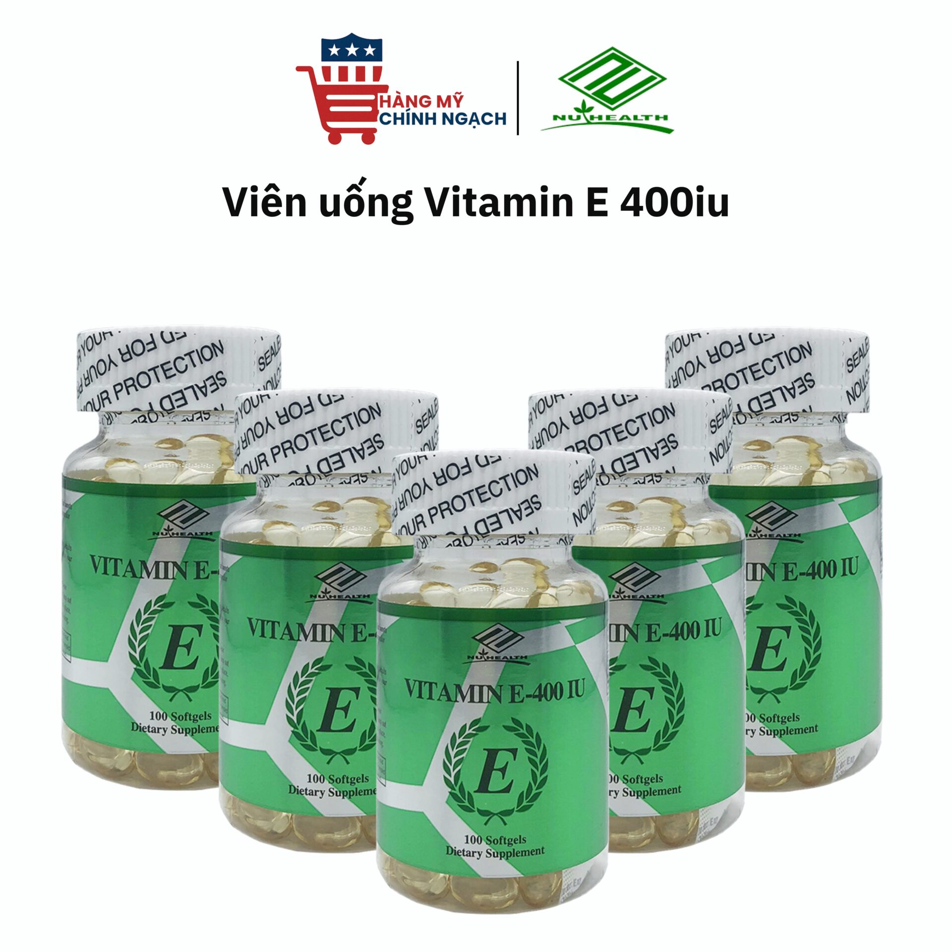 Viên uống hỗ trợ đẹp da, chống oxy hóa Vitamin E 400IU Nu-Health