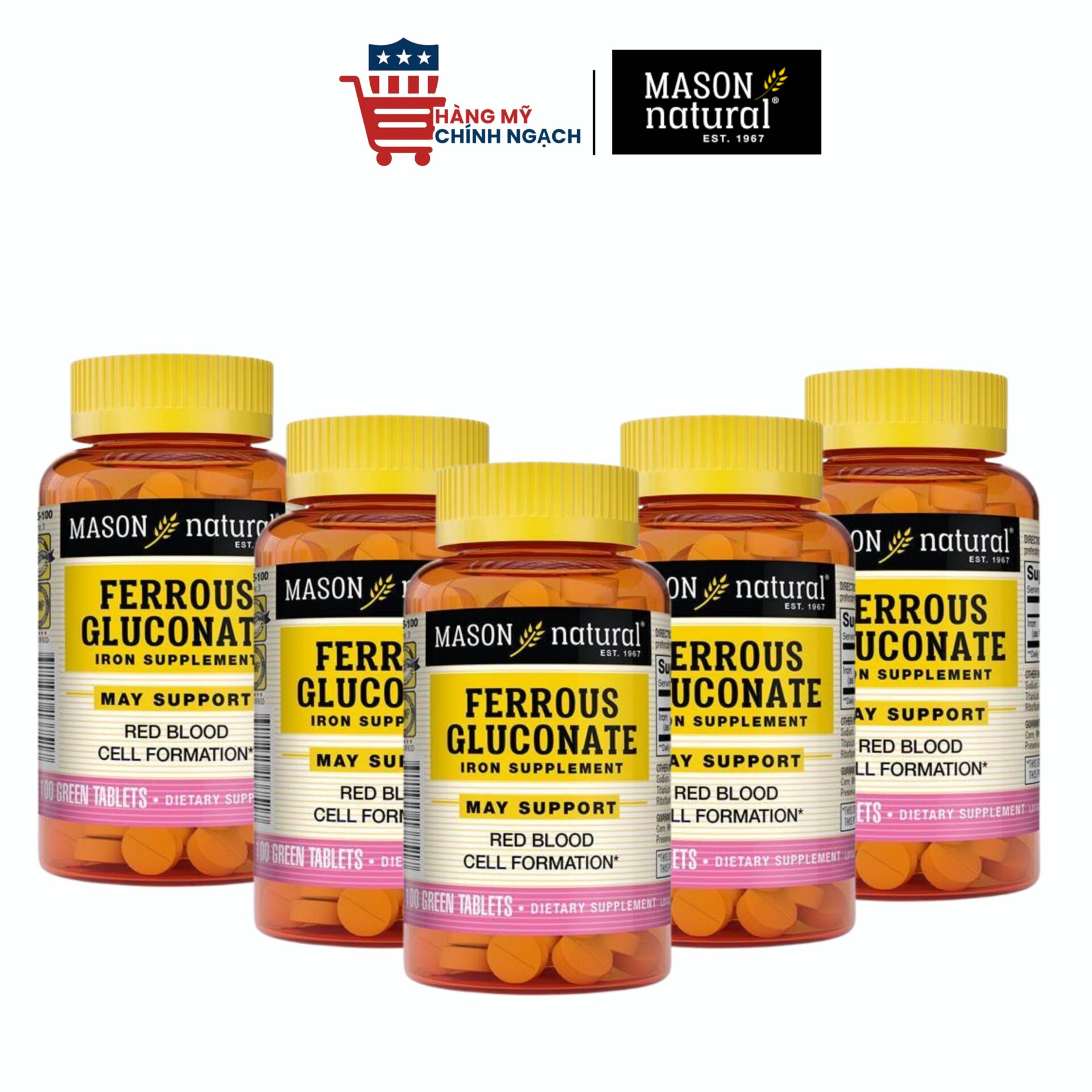Mason Natural Ferrous Gluconate – Hỗ Trợ Bổ Sung Sắt & Giảm Nguy Cơ Thiếu Máu Do Thiếu Sắt