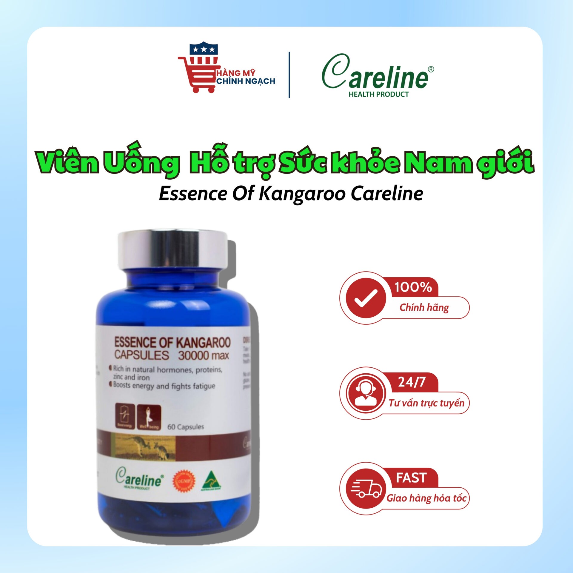 Viên Uống Hỗ Trợ Tăng Cường Sinh Lực Nam Giới Careline Essence Of Kangaroo (60 Viên)