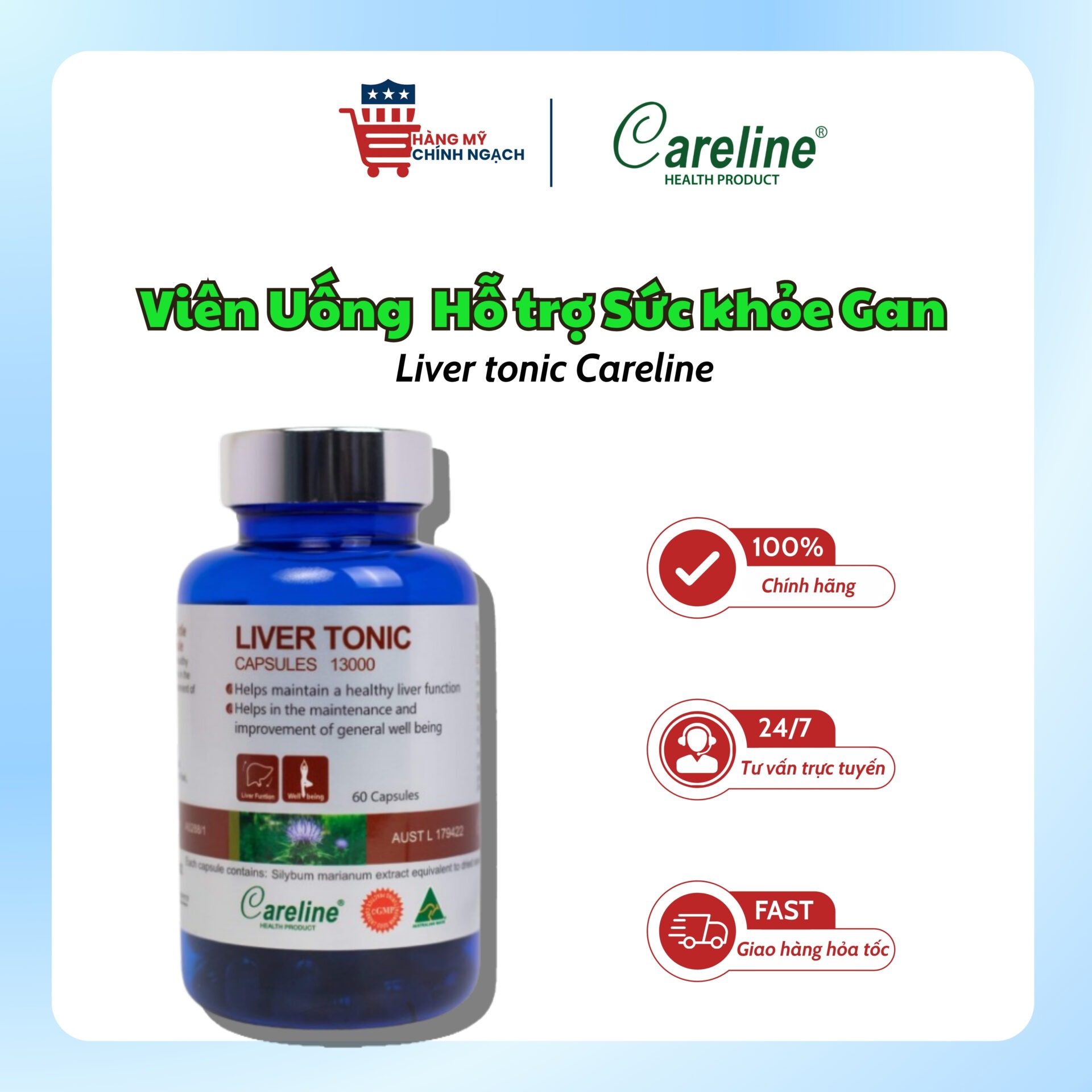 Viên Uống Hỗ Trợ Giải Độc Bảo Vệ Tế Bào Gan Careline Liver Tonic (60 Viên)