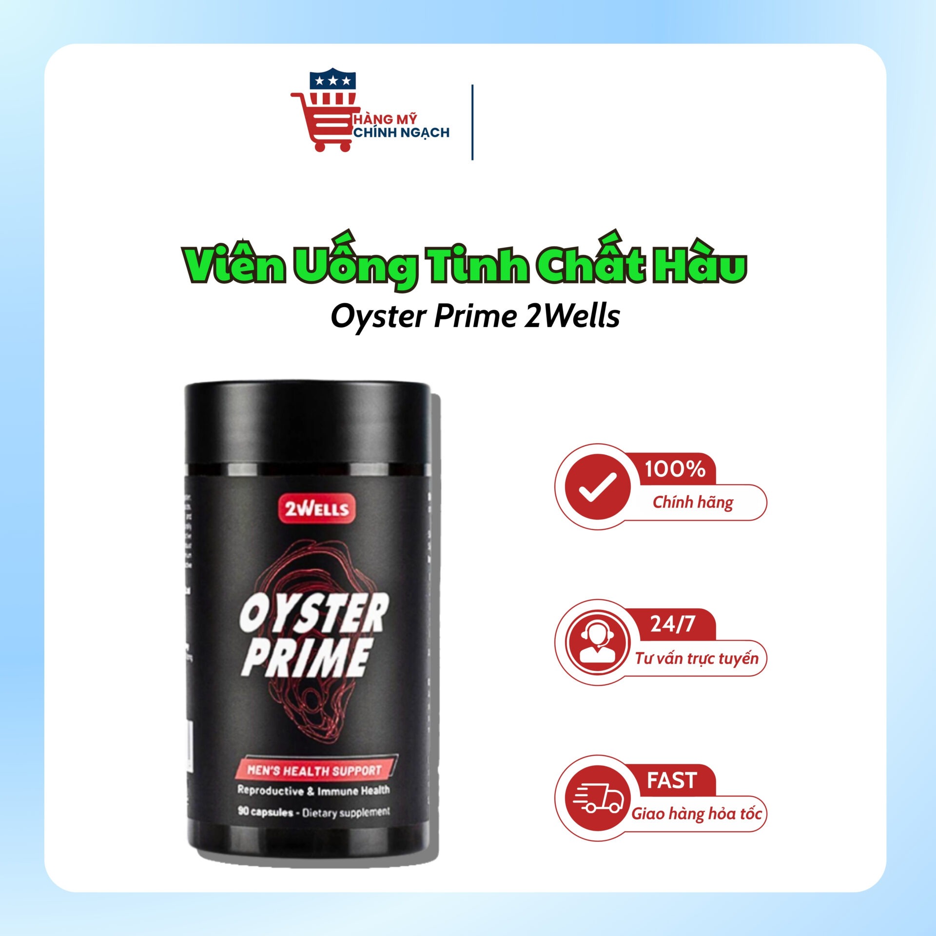 Viên Uống Hỗ Trợ Tăng Cường Sức Đề Kháng Cho Nam Tinh Chất Hàu Oyster Prime 2Wells (90 Viên)