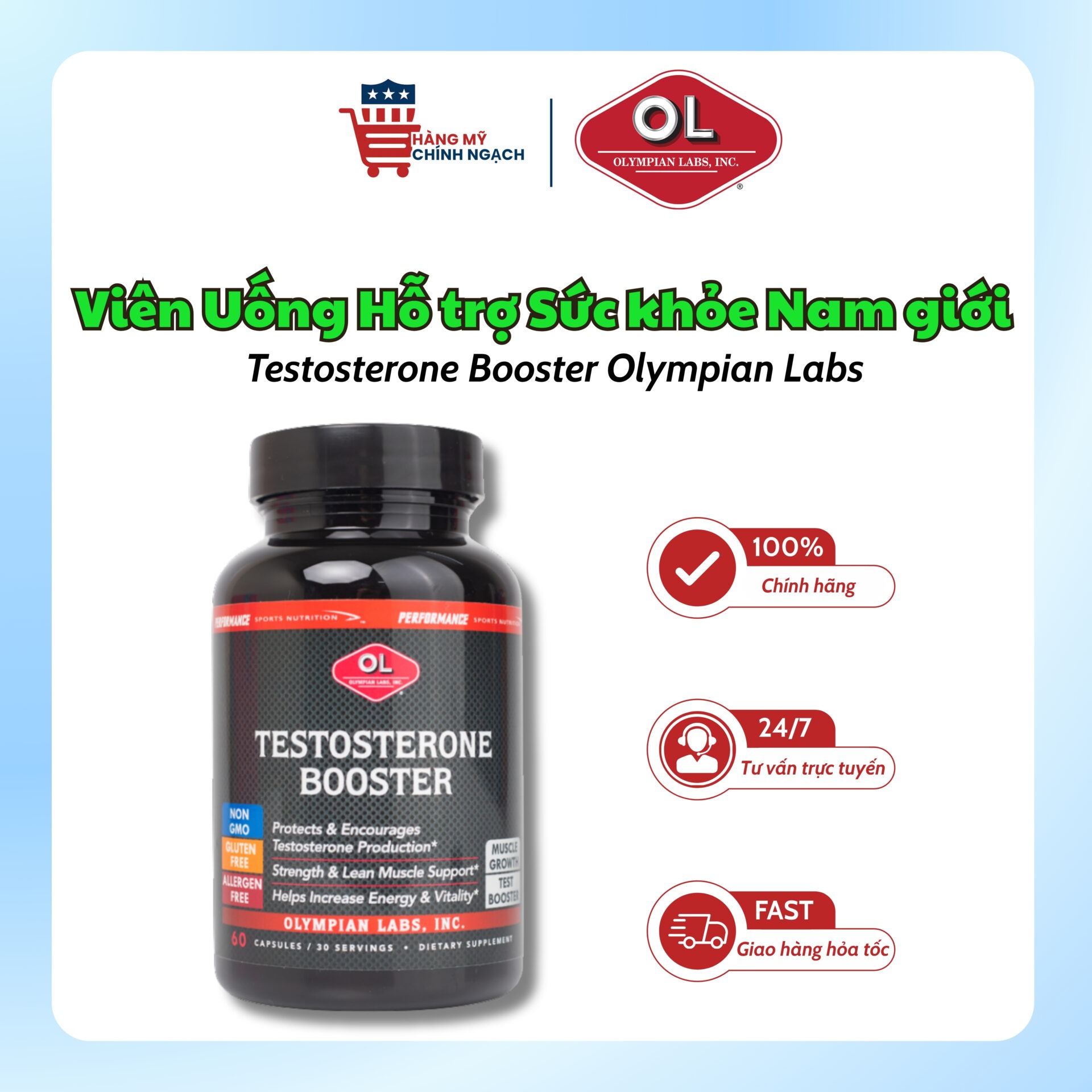 Viên Uống Testosterone Booster Olympian Labs – Tăng Cường Sinh Lý Nam
