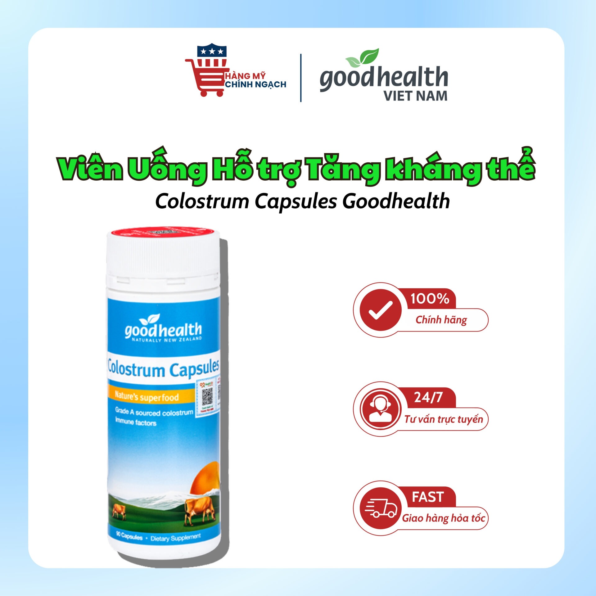 Viên Uống Hỗ trợ Tăng Kháng Thể Goodhealth Colostrum Capsules (90 Viên) 