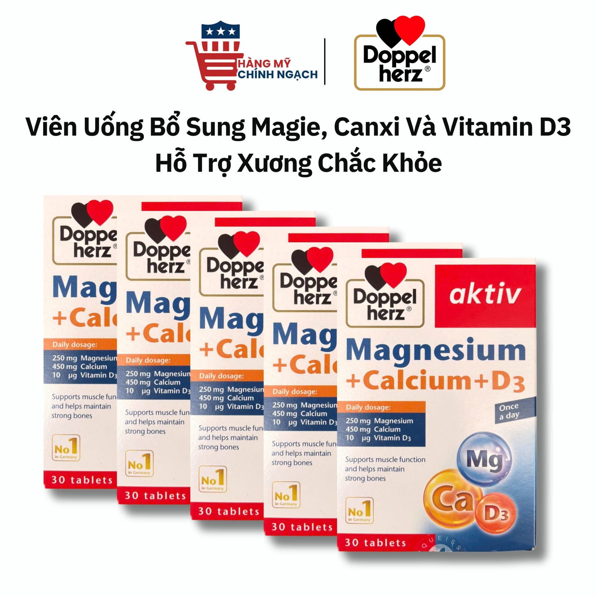 Magnesium Calcium D3 Doppelherz Aktiv 30 Viên - Bổ Sung Magie Canxi Vitamin D3