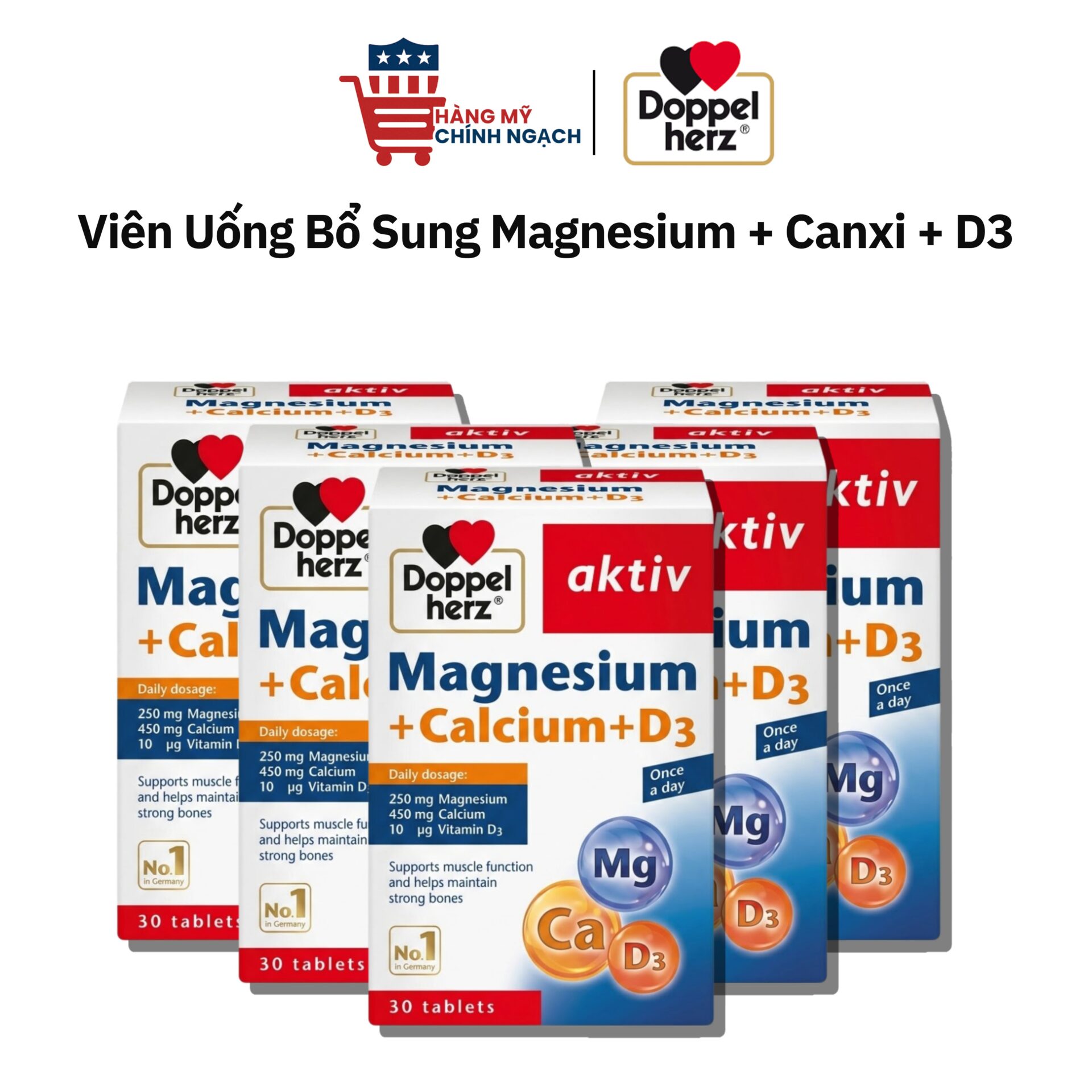 Magnesium Calcium D3 Doppelherz Aktiv 30 Viên - Bổ Sung Magie Canxi Vitamin D3