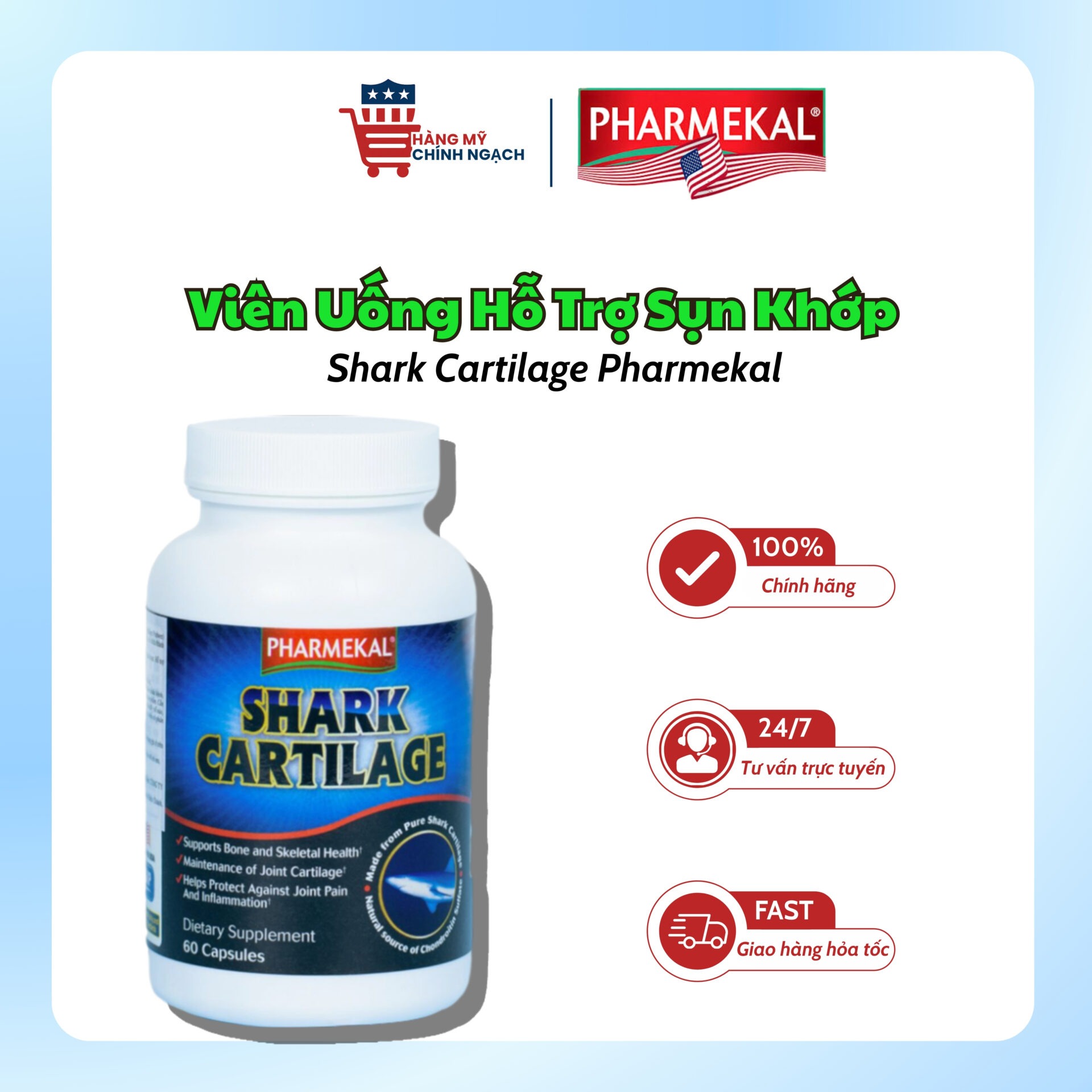 Viên Uống Sụn Cá Mập Pharmekal Shark Cartilage 740mg (Hộp 60 Viên)