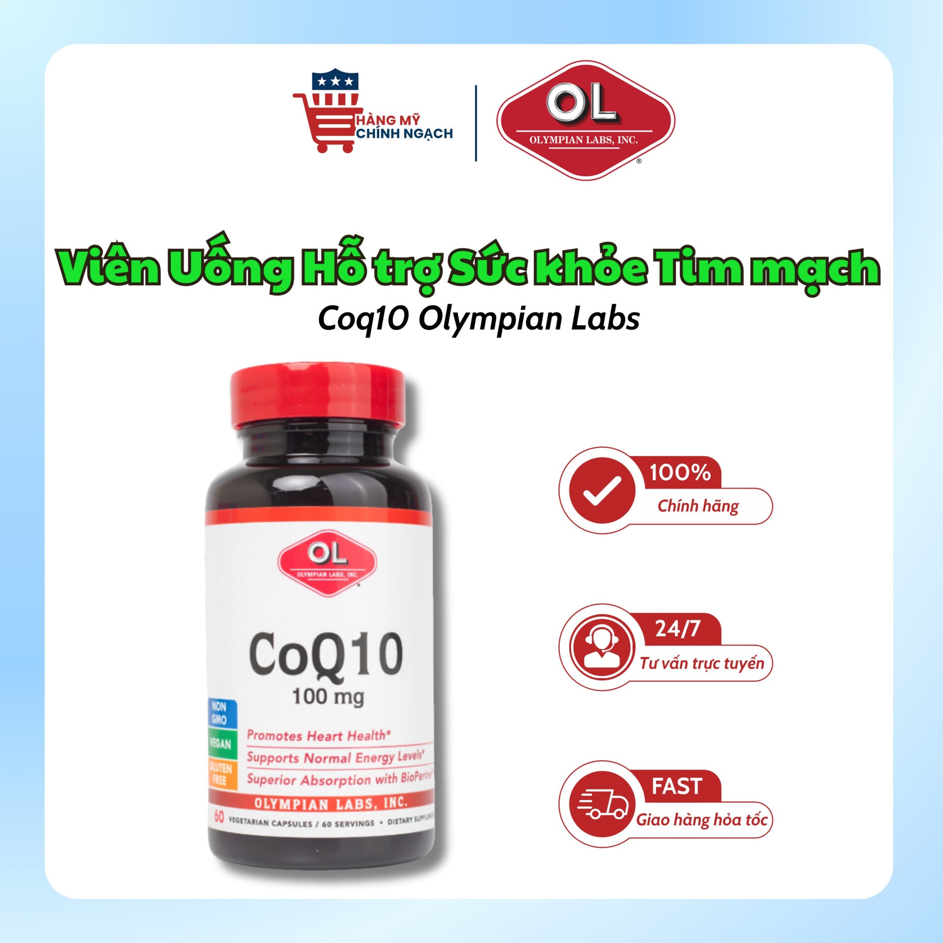 Viên Uống Hỗ Trợ Sức Khỏe Tim Mạch Olympian Labs CoQ10 100mg (60 Viên)