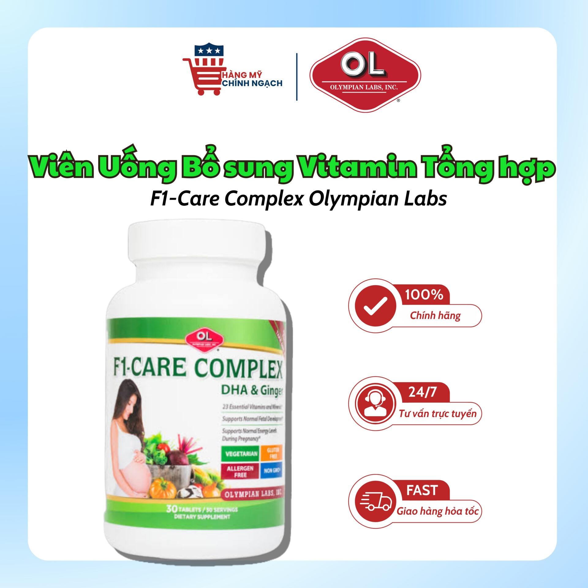 Viên Uống Vitamin Tổng Hợp Cho Bà Bầu Olympian Labs F1-Care Complex (30 Viên)
