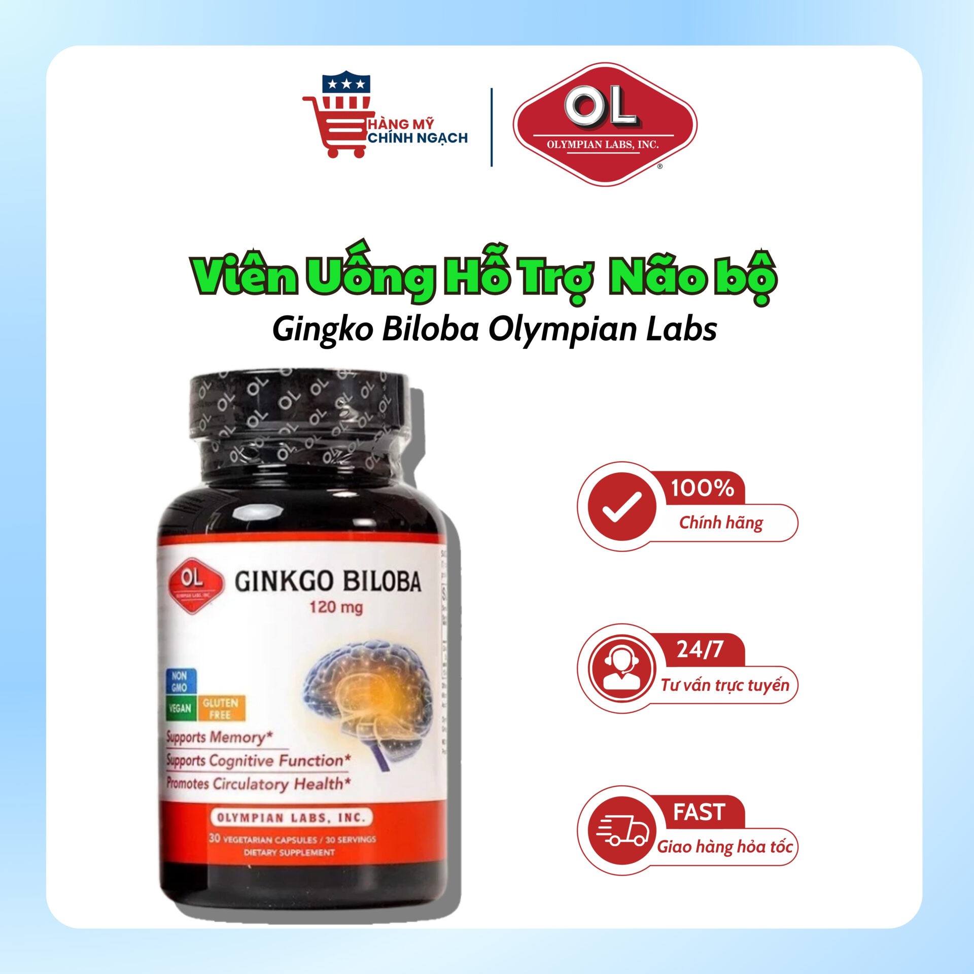 Viên Uống Bổ Não Olympian Labs Ginkgo Biloba 120mg (30 Viên)