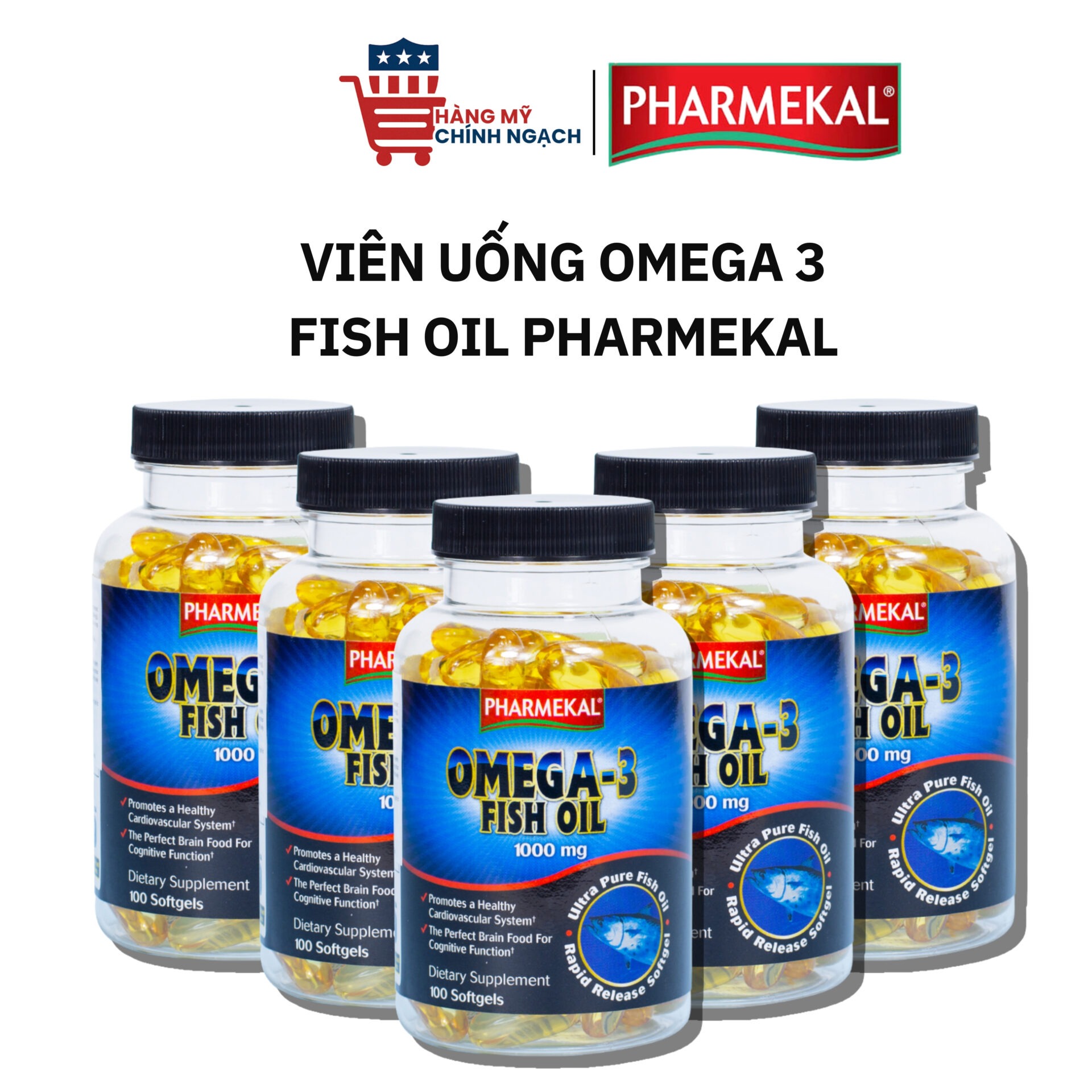 Viên Uống Dầu Cá Omega 3 Fish Oil 1000mg Pharmekal Mỹ Tăng Cường Tim Mạch, Trí Não (Hộp 100 Viên)