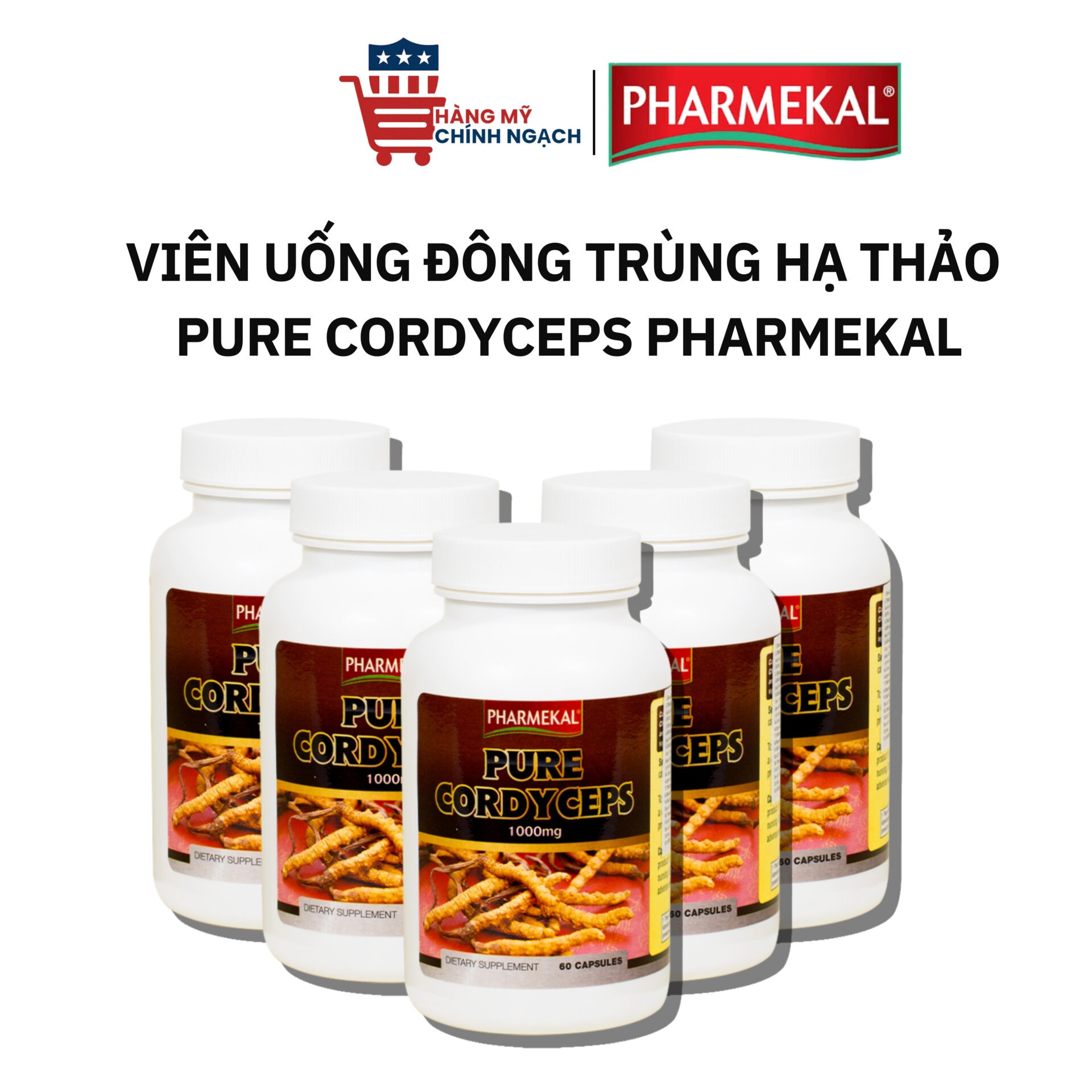 Viên Uống Đông Trùng Hạ Thảo Pure Cordyceps Pharmekal Mỹ Tăng Cường Sức Đề Kháng (60 Viên)