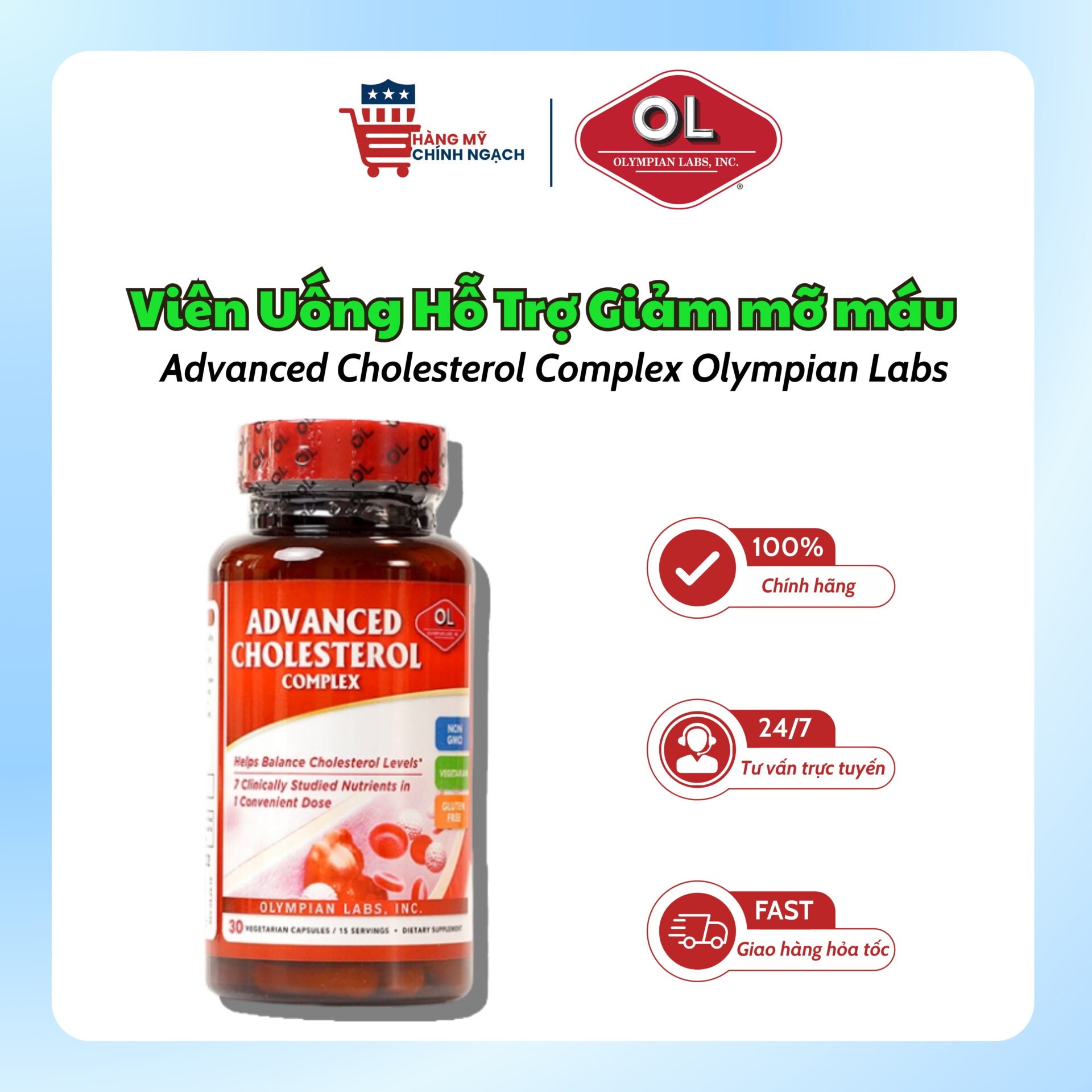 Viên Uống Hỗ Trợ Giảm Mỡ Máu Olympian Labs Advanced Cholesterol Complex (30 Viên)