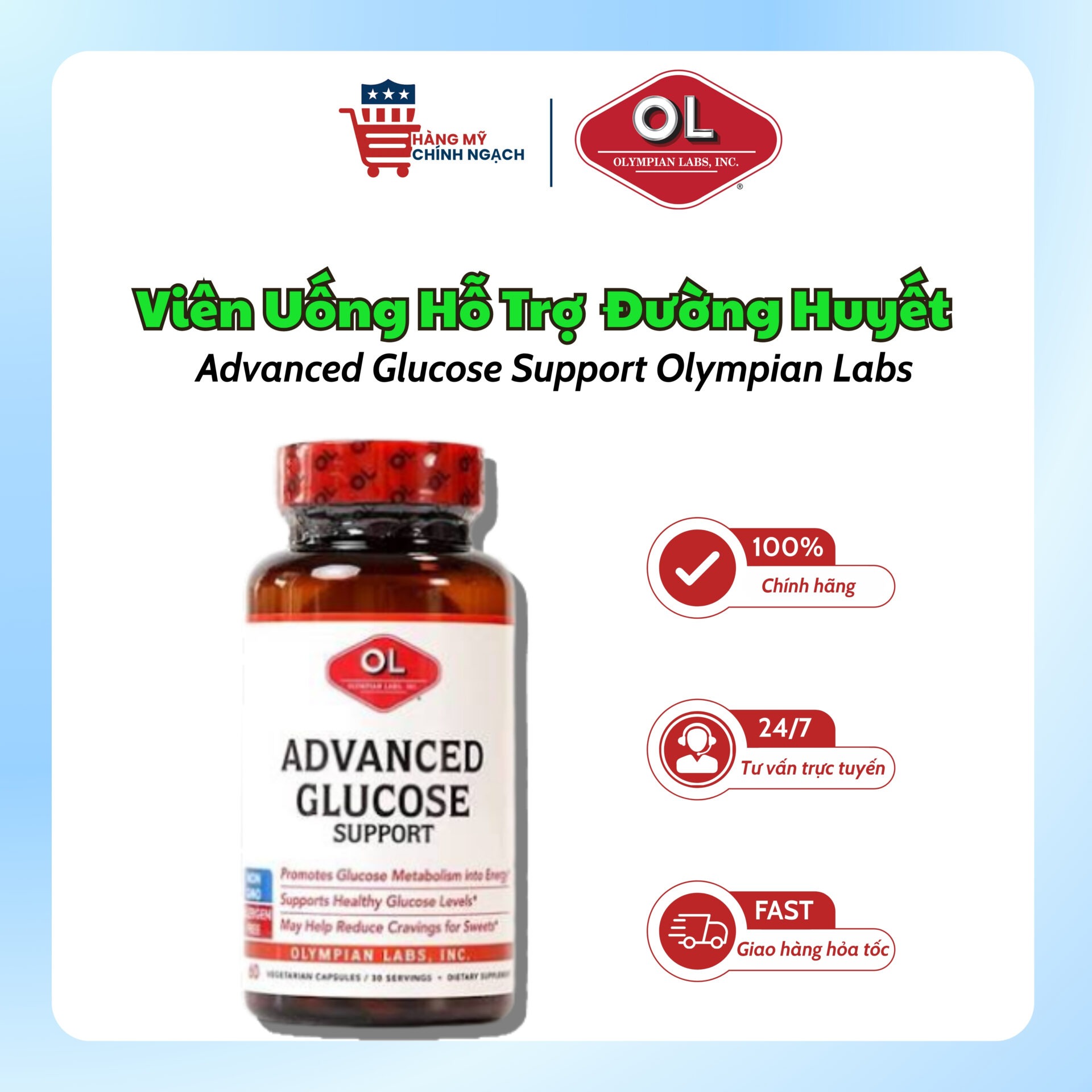 Viên Uống Hỗ Trợ Ổn Định Đường Huyết Olympian Labs Advanced Glucose Support (60 Viên)