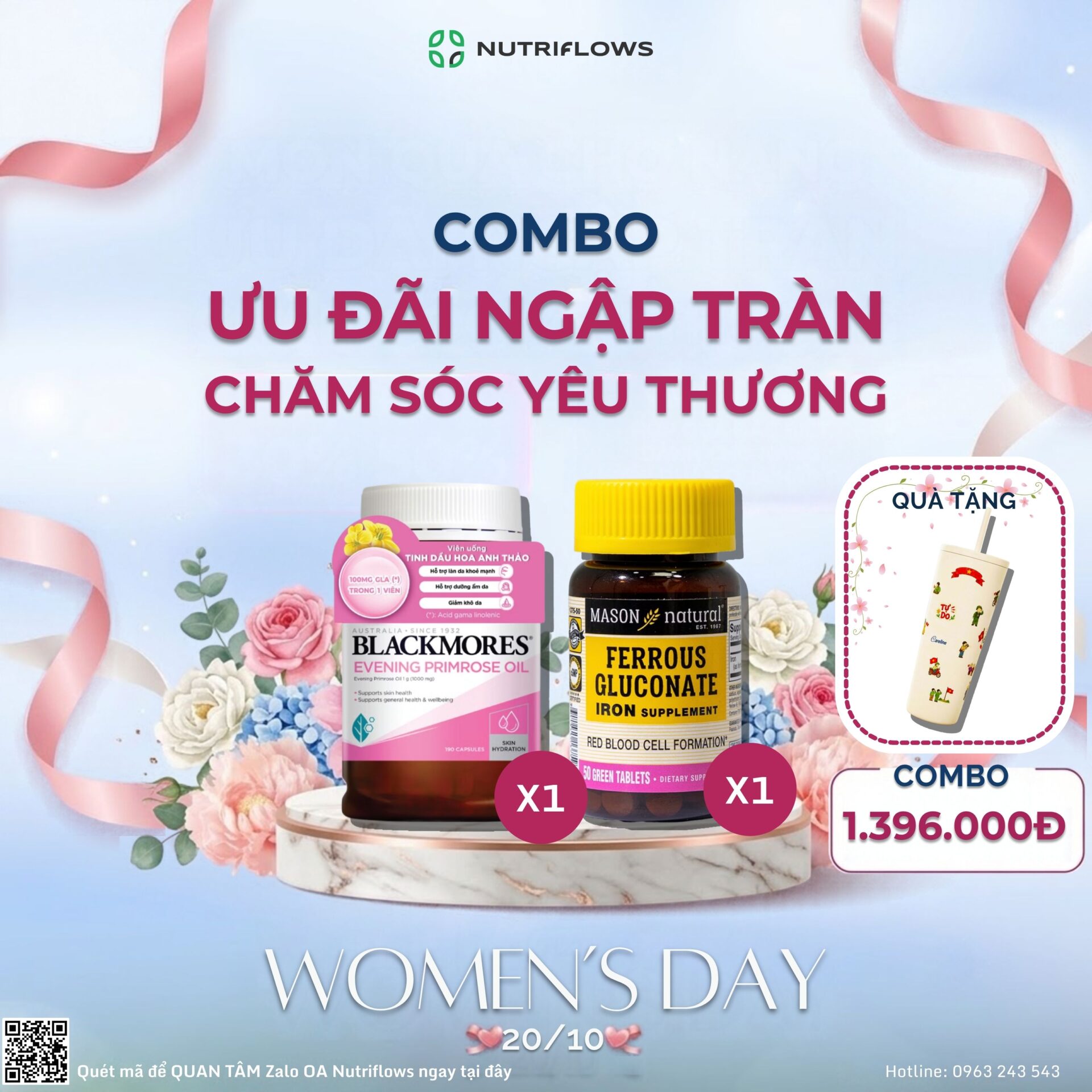 Combo Chăm Sóc Sức Khỏe Phụ Nữ: Tinh Dầu Hoa Anh Thảo Blackmores & Sắt Hữu Cơ Mason Natural